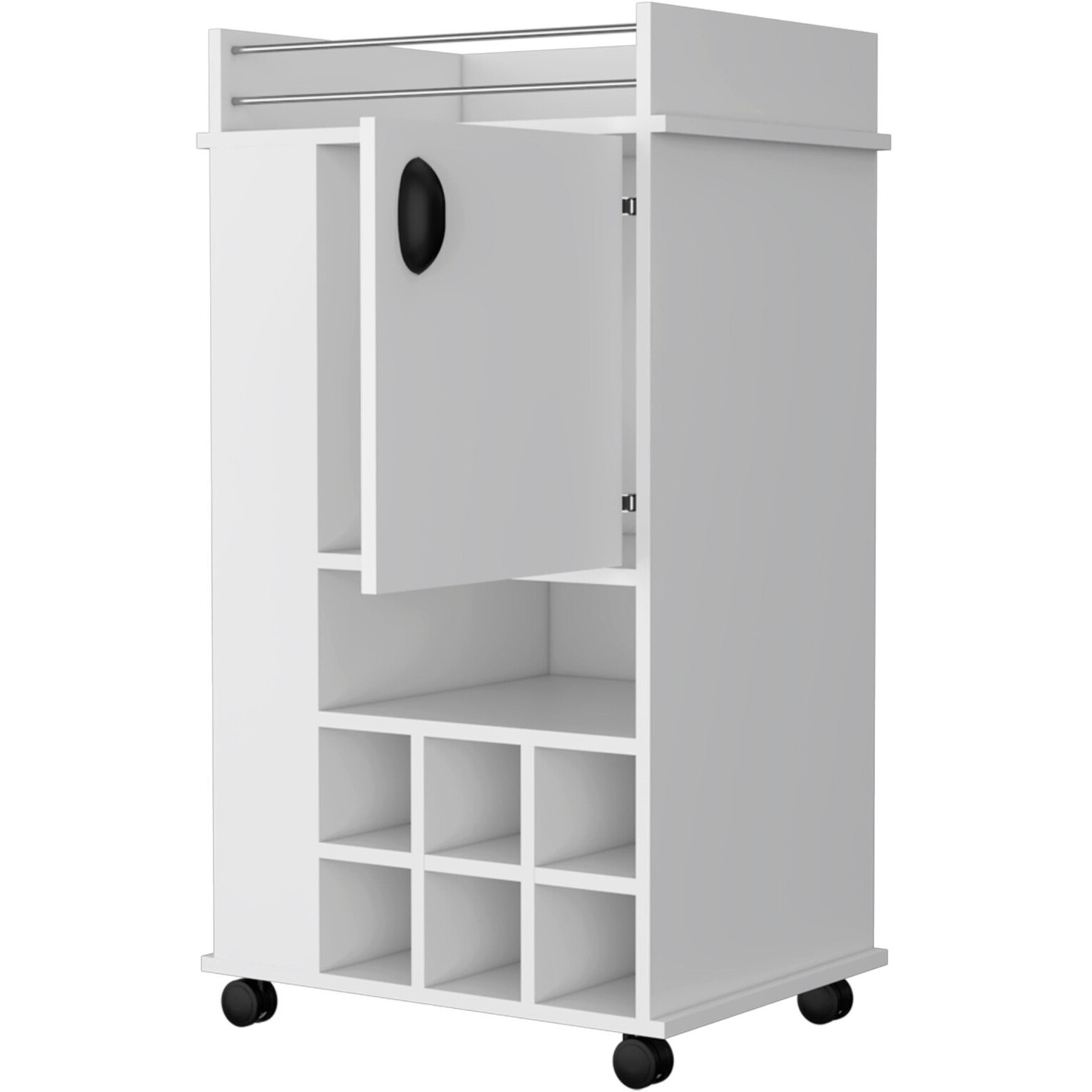 White Rolling Bar Cart With Wine Storage