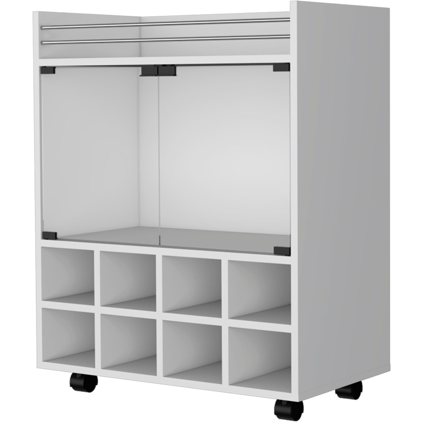 White Rolling Bar Cart With Wine Storage