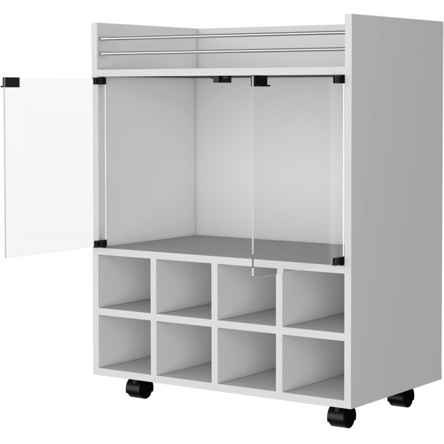 White Rolling Bar Cart With Wine Storage