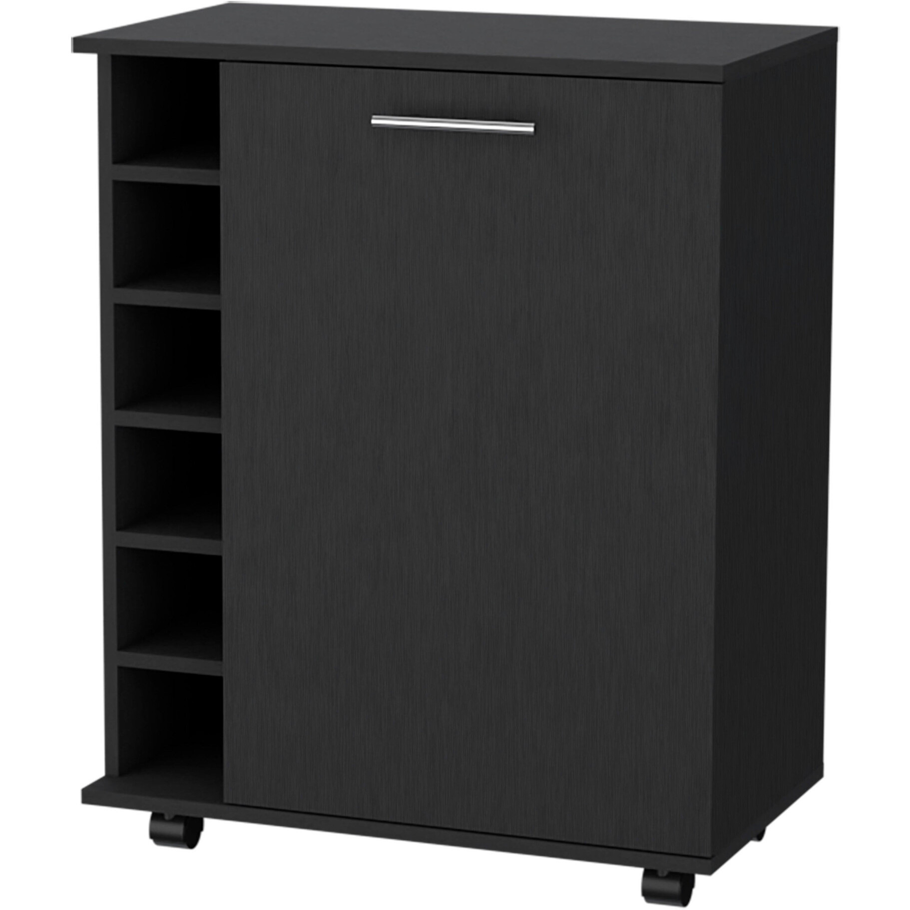 Black Rolling Bar Cart With Wine Storage