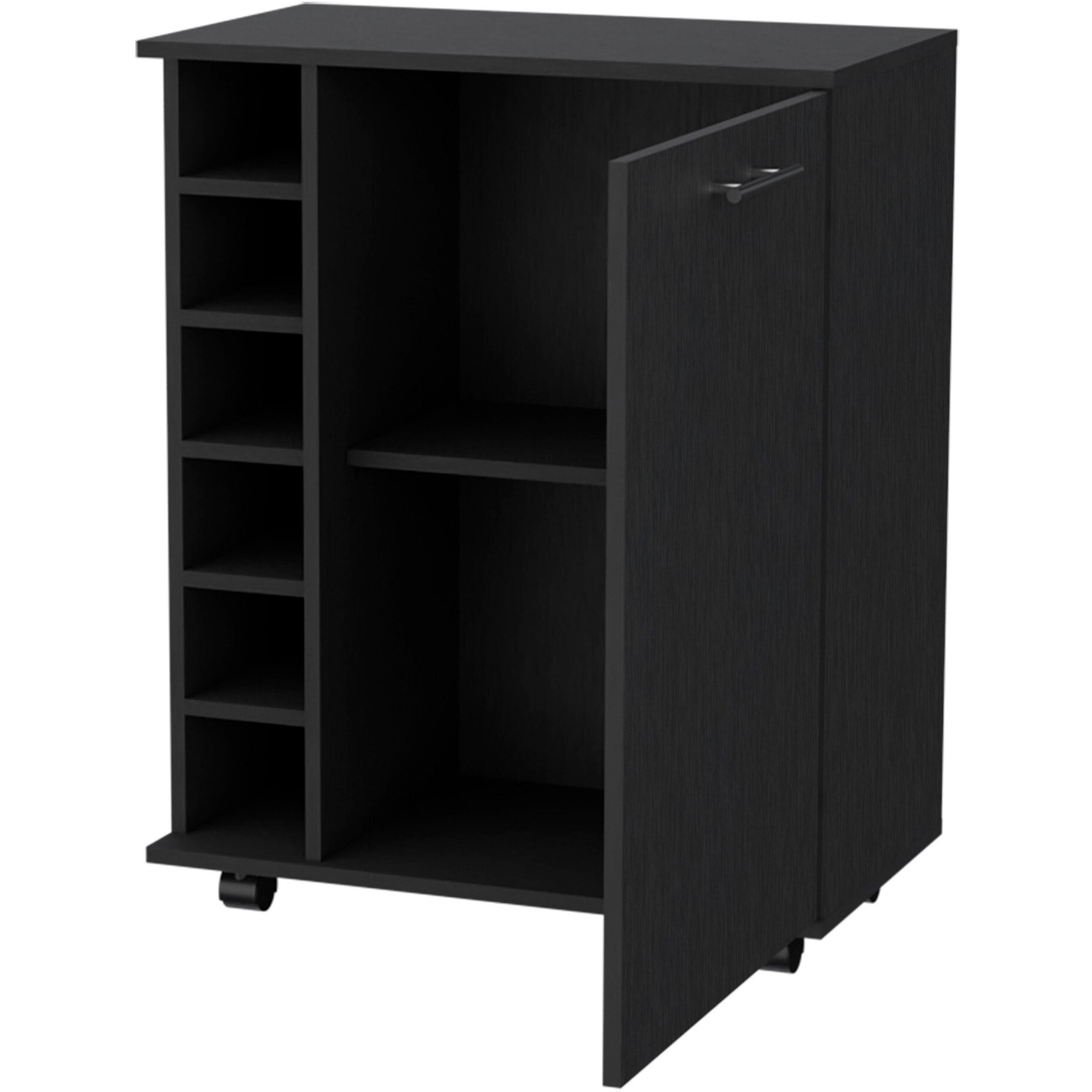 Black Rolling Bar Cart With Wine Storage