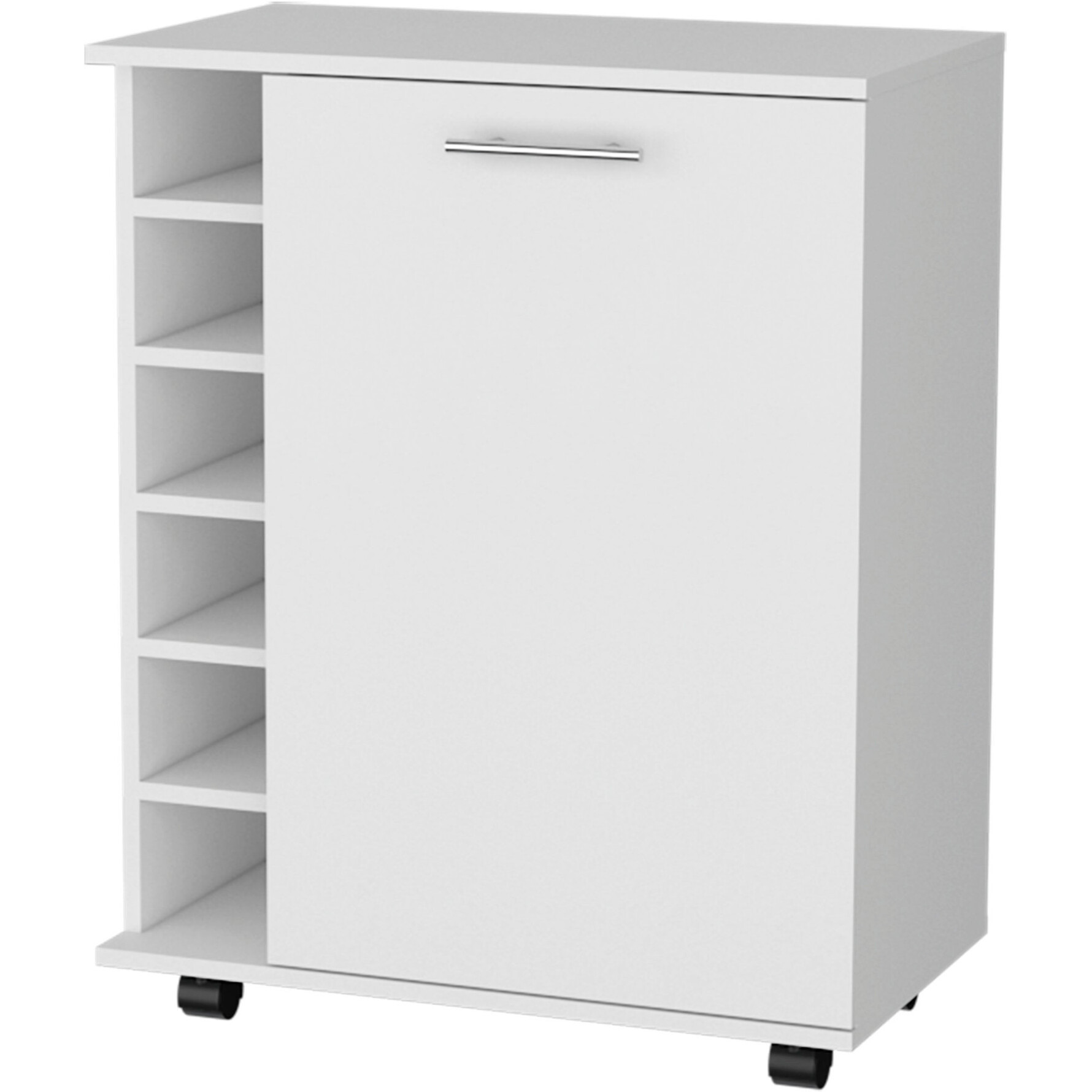 White Rolling Bar Cart With Wine Storage