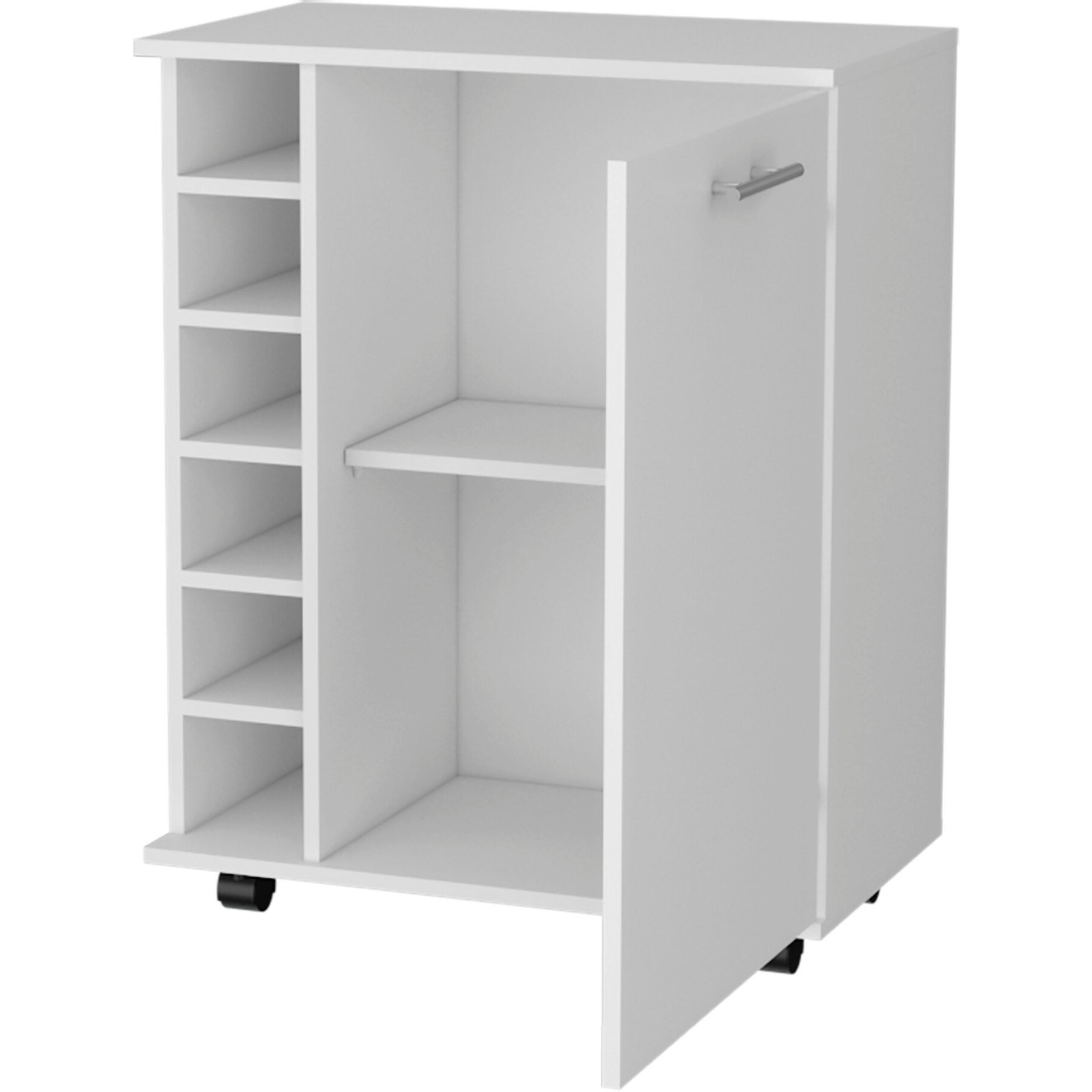 White Rolling Bar Cart With Wine Storage
