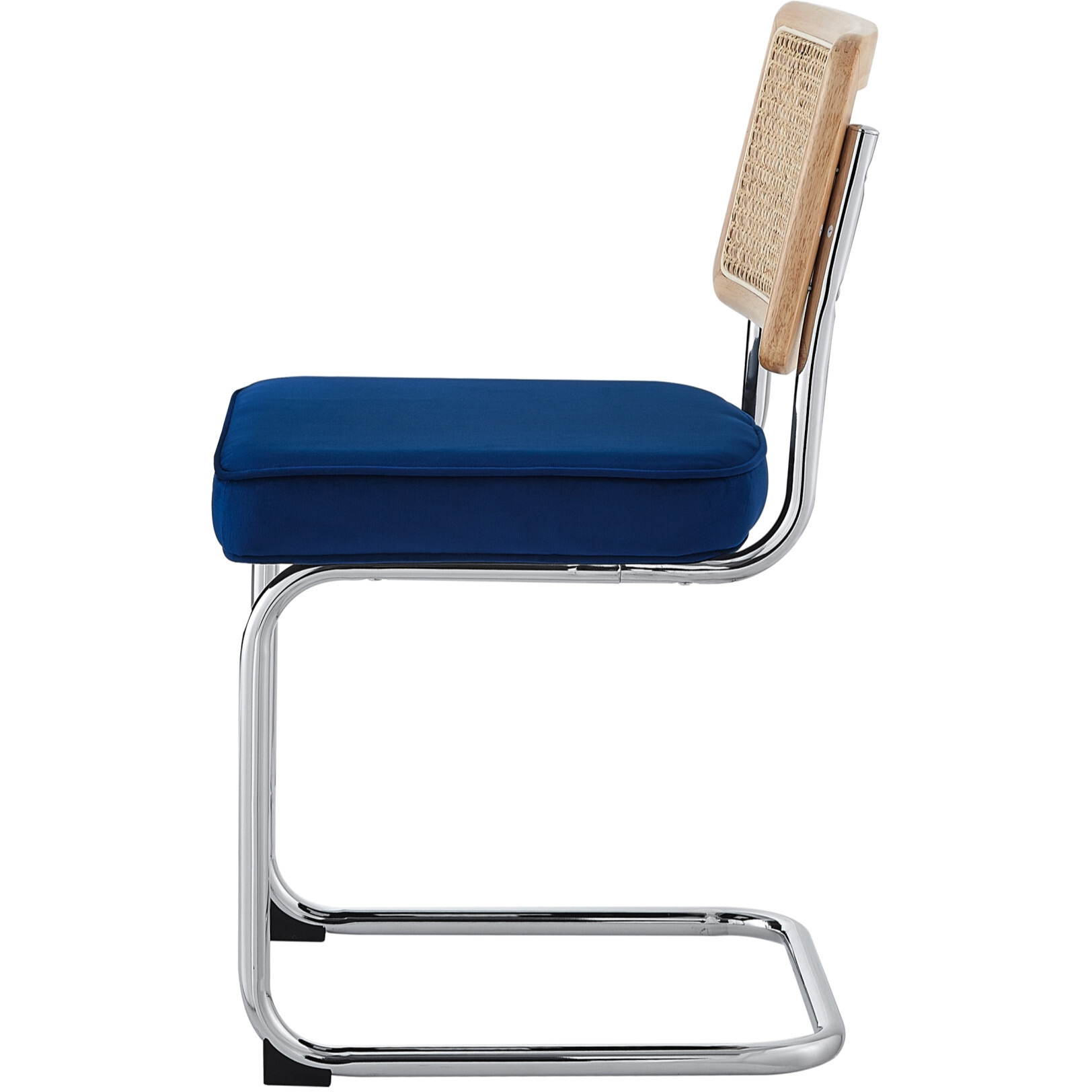 Set Of Two Navy Blue And Silver Upholstered Velvet Dining Side Chairs