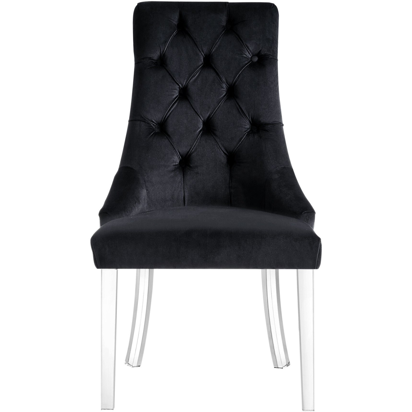 Set Of Two Tufted Black And Clear Upholstered Velvet Dining Side Chairs
