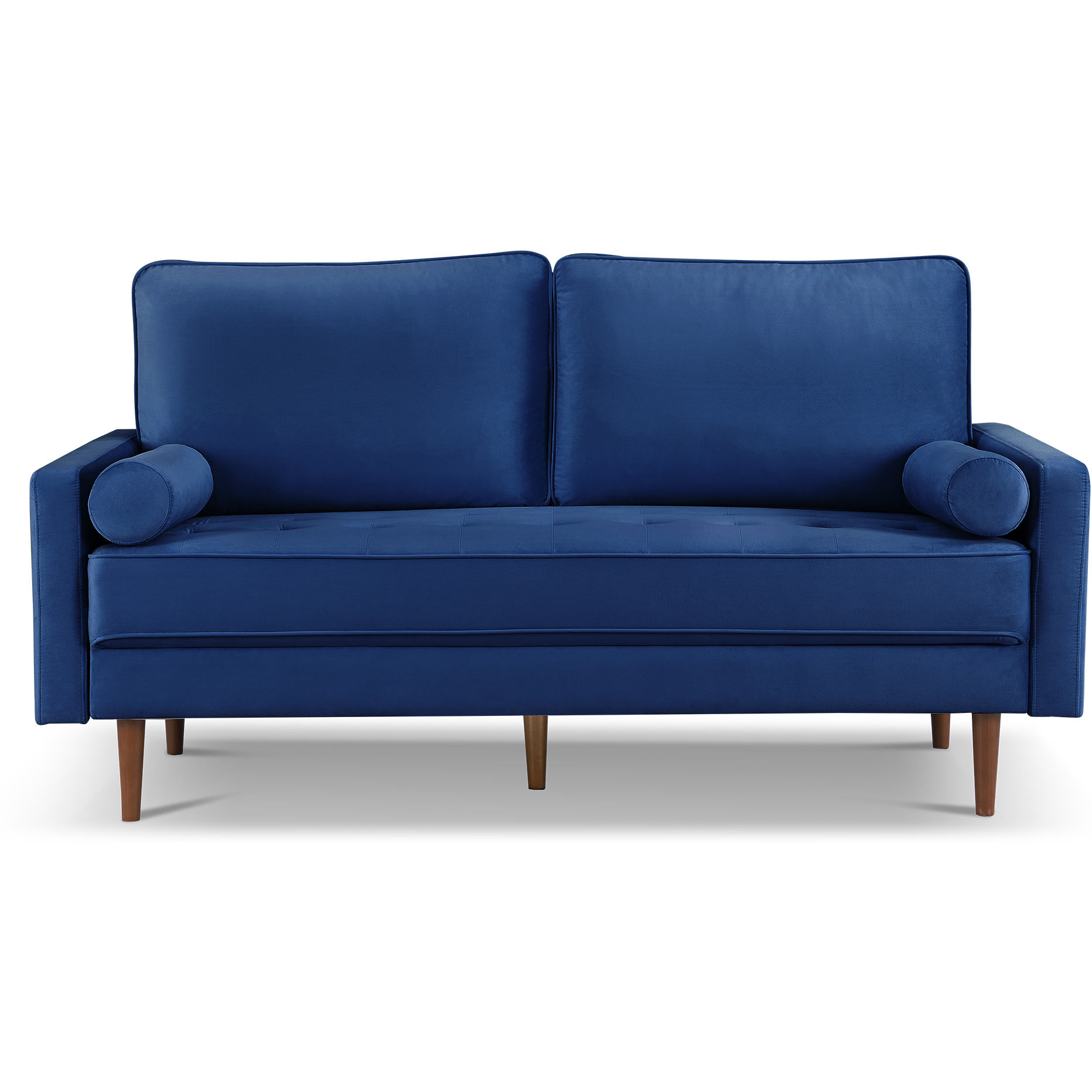 69"" Blue Velvet And Dark Brown Sofa And Toss Pillows