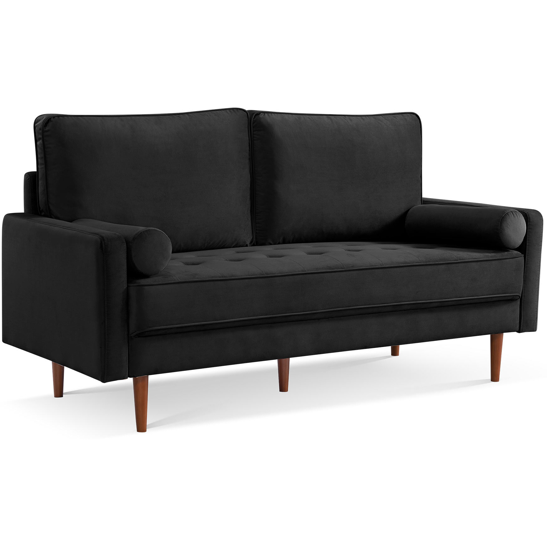 69"" Black Velvet And Dark Brown Sofa And Toss Pillows