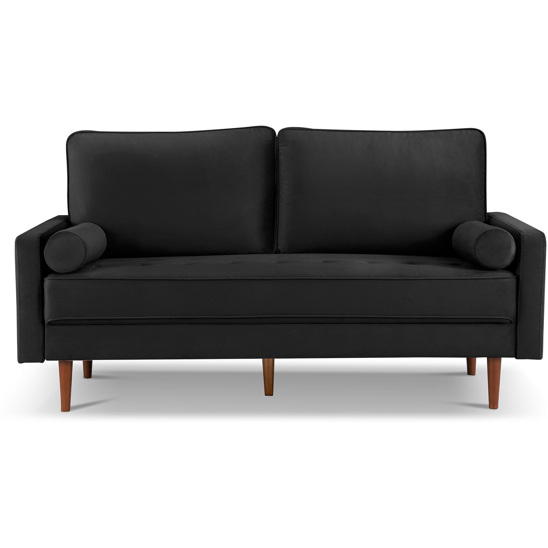 69"" Black Velvet And Dark Brown Sofa And Toss Pillows