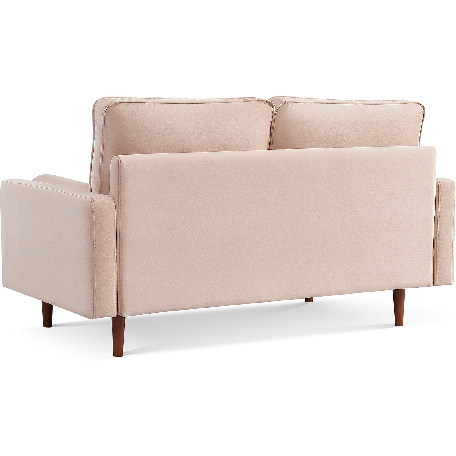 69"" Beige Velvet And Dark Brown Sofa And Toss Pillows
