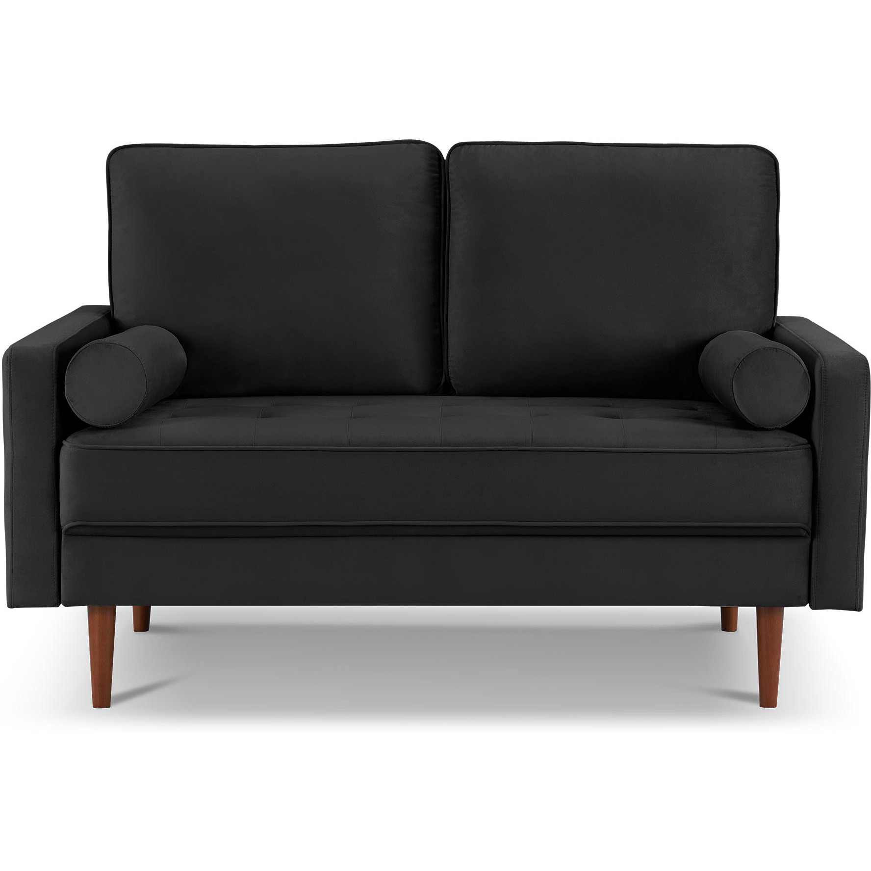 57"" Black And Dark Brown Velvet Love Seat And Toss Pillows