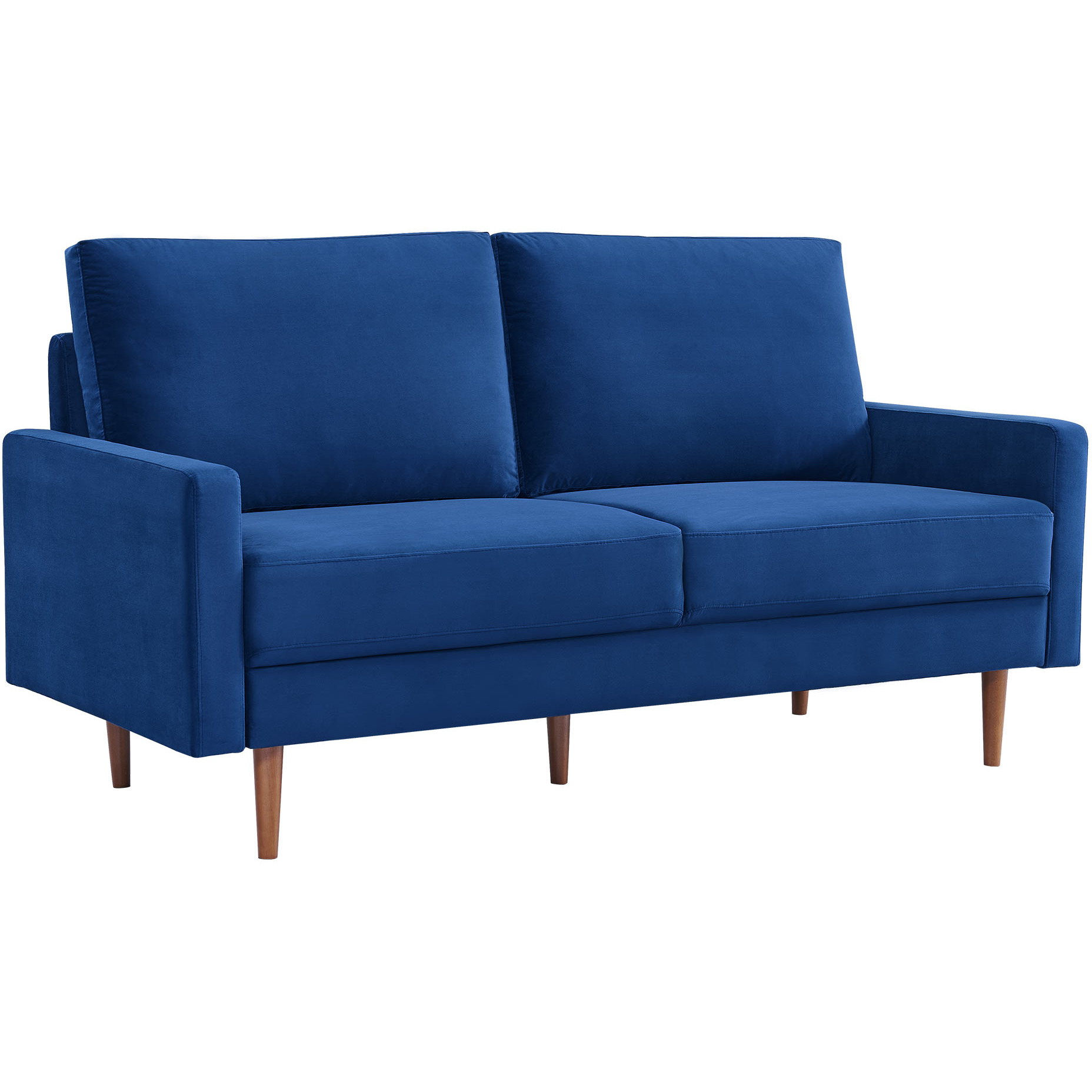 69"" Blue Velvet And Dark Brown Sofa