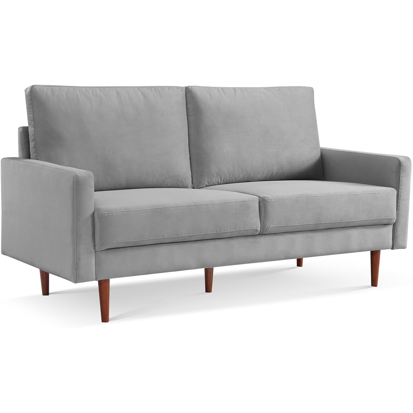 69"" Gray Velvet And Dark Brown Sofa