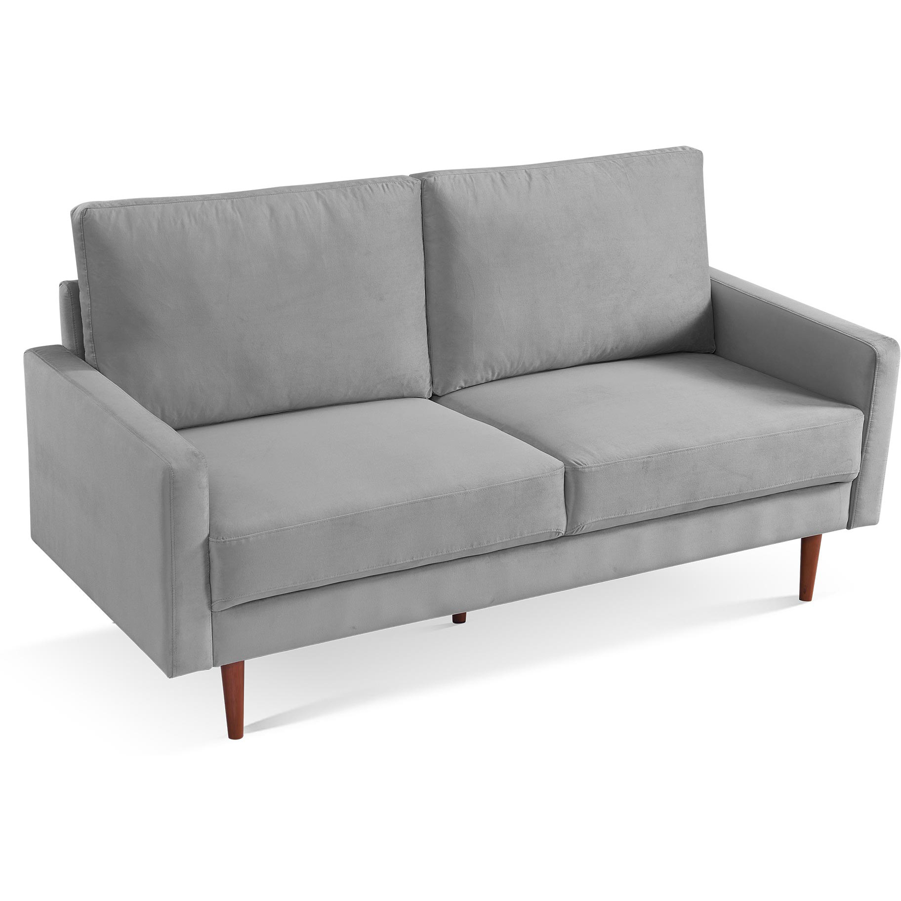 69"" Gray Velvet And Dark Brown Sofa