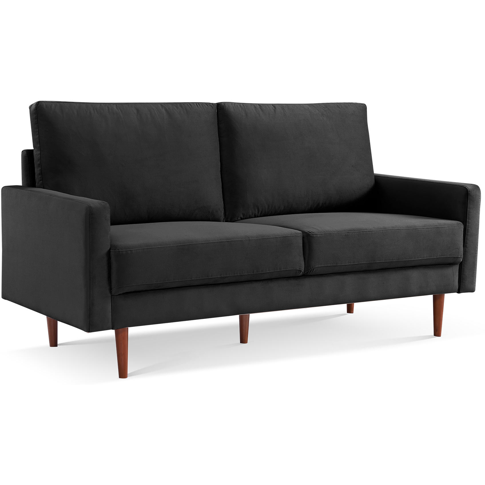 69"" Black Velvet And Dark Brown Sofa