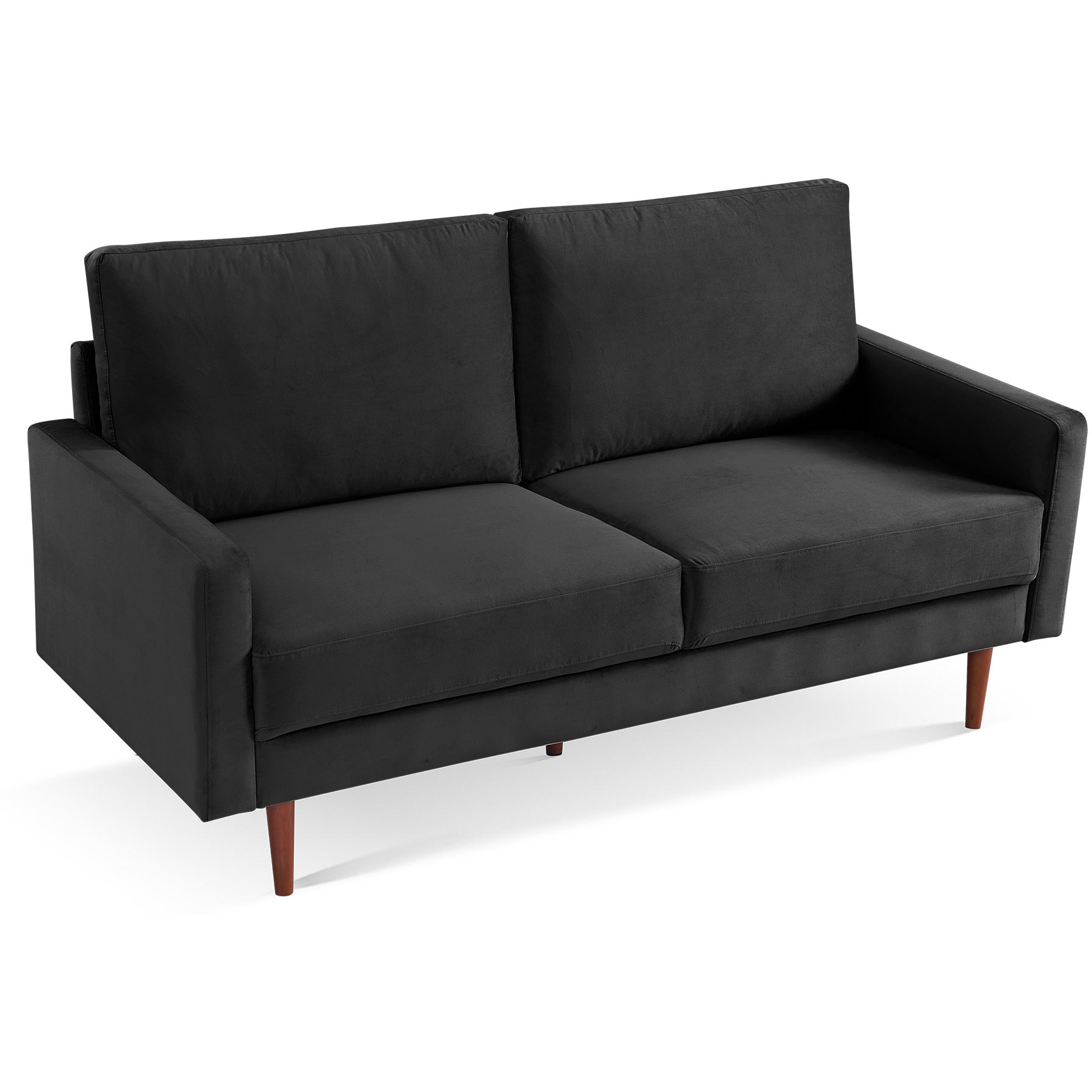 69"" Black Velvet And Dark Brown Sofa