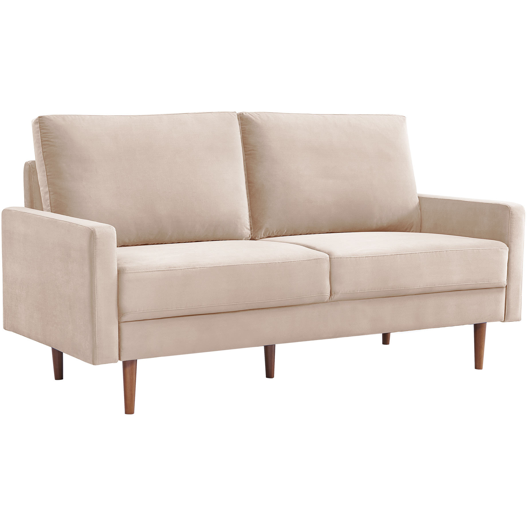 69"" Beige Velvet And Dark Brown Sofa