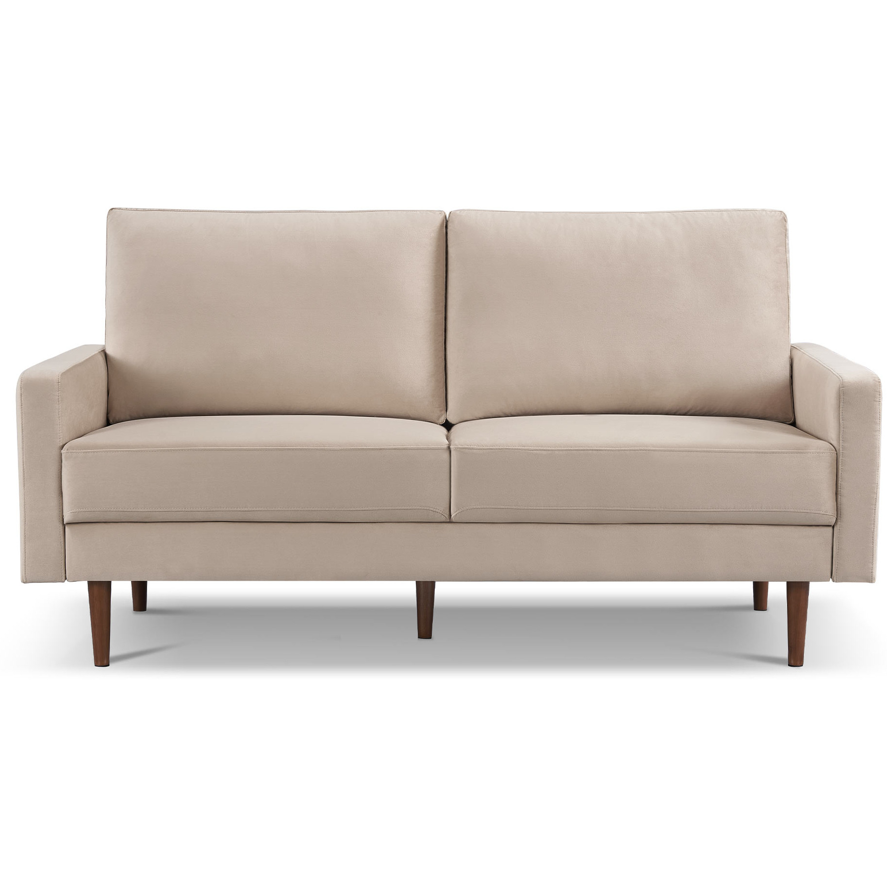 69"" Beige Velvet And Dark Brown Sofa
