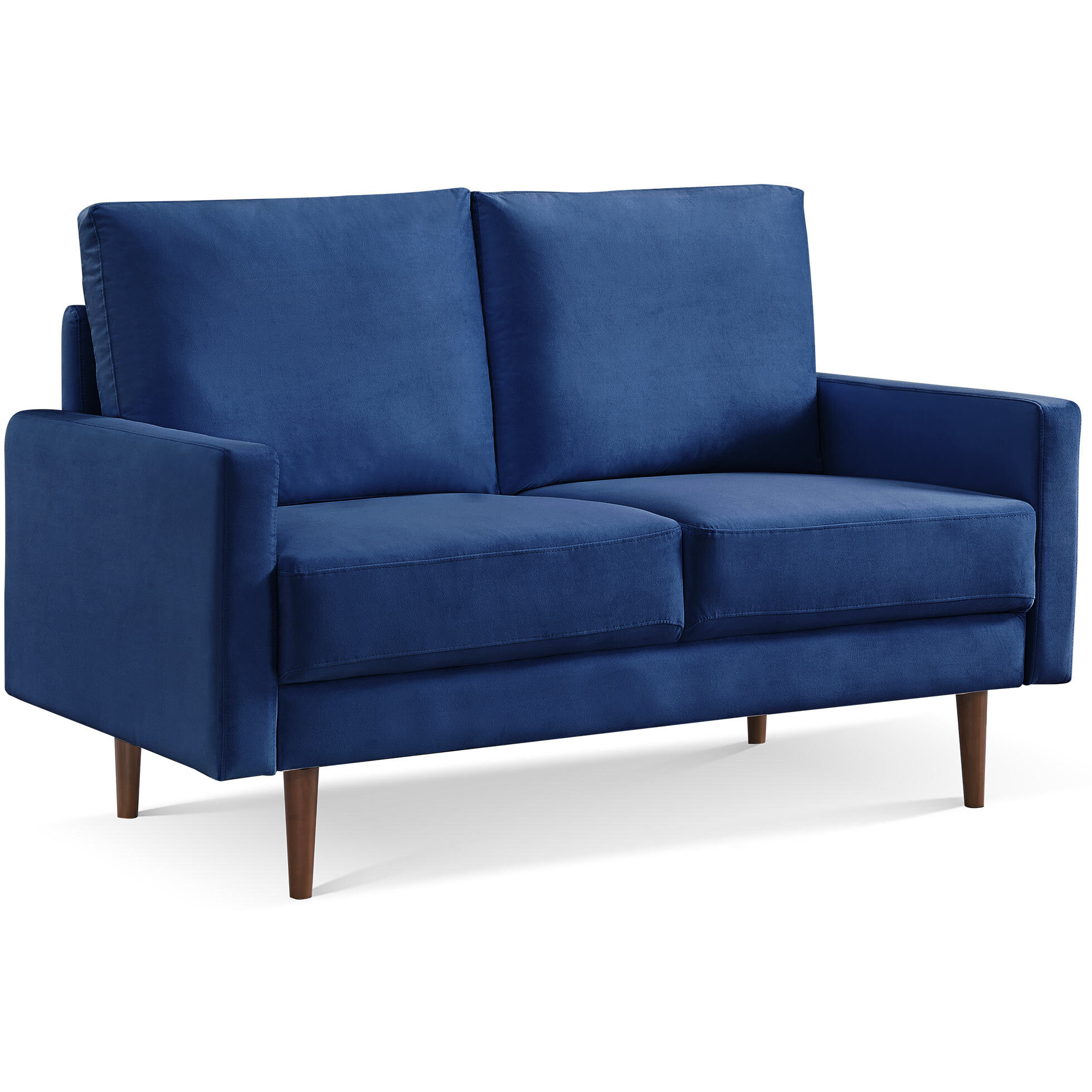 57"" Blue And Dark Brown Velvet Love Seat