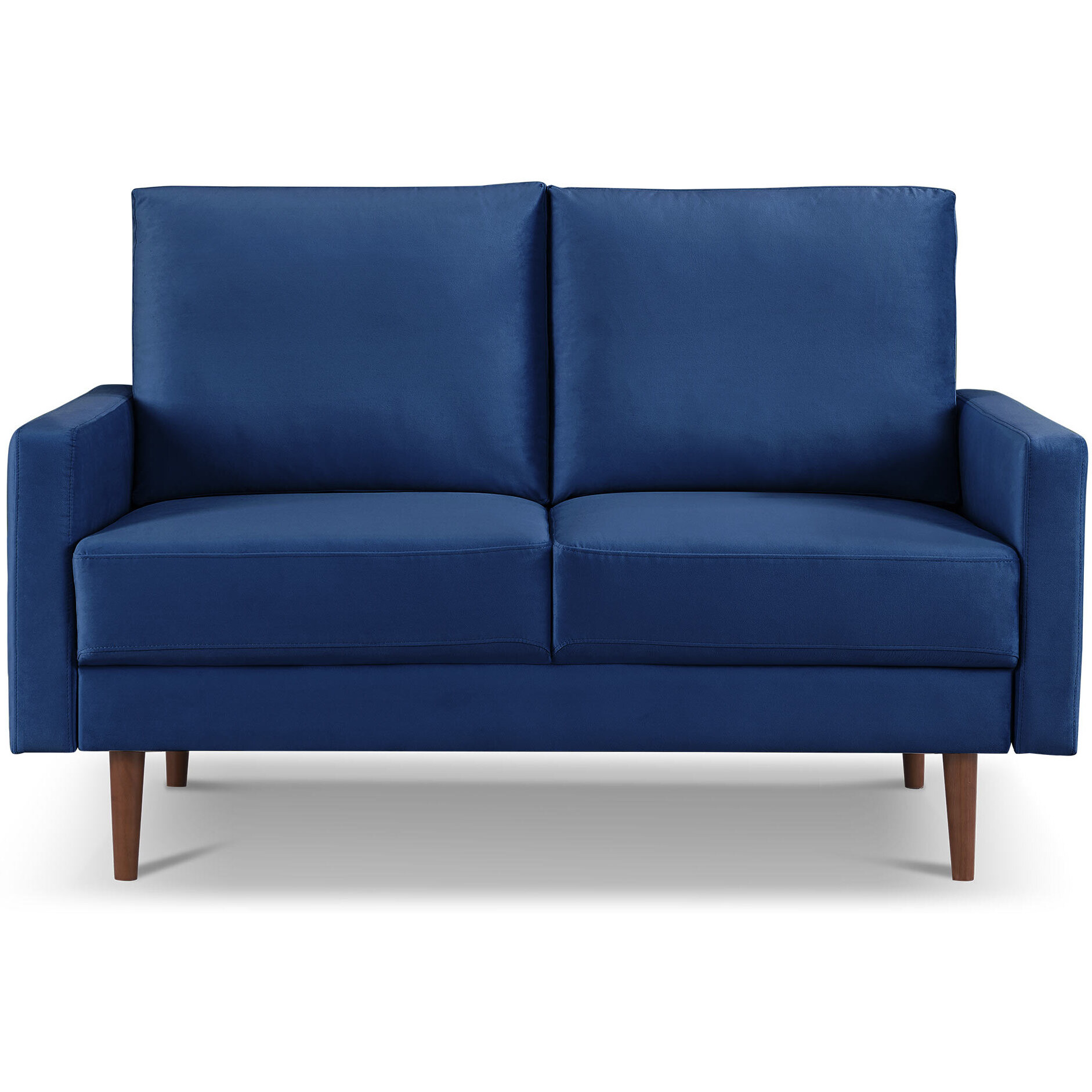 57"" Blue And Dark Brown Velvet Love Seat