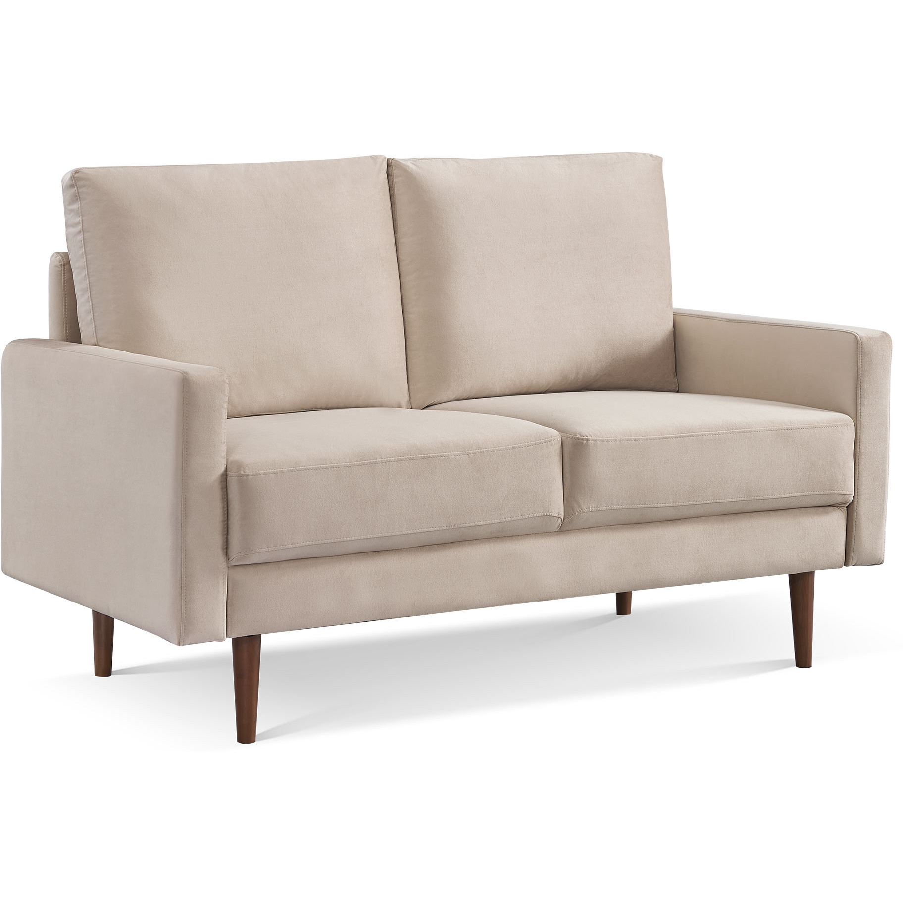 57"" Beige And Dark Brown Velvet Love Seat