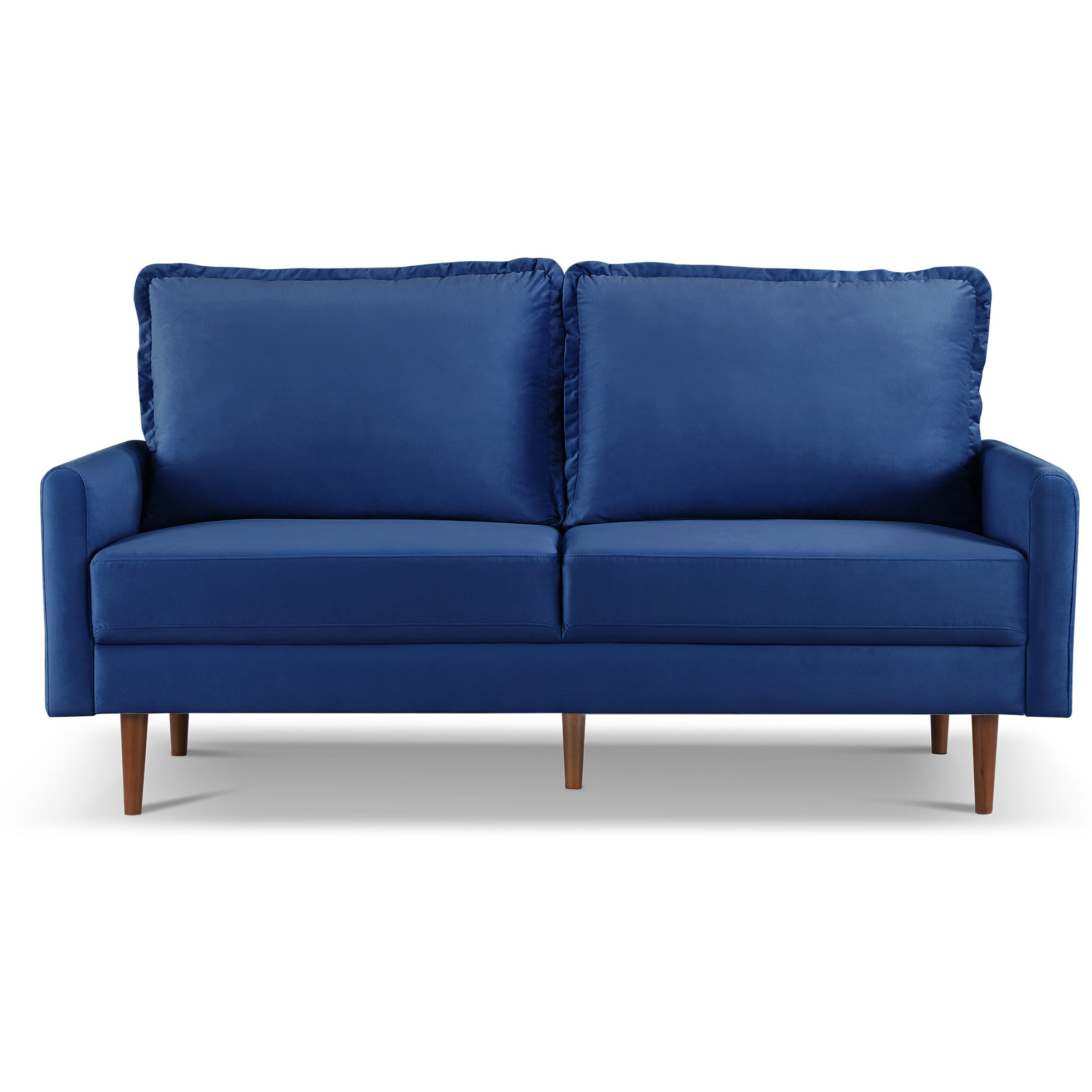 69"" Blue Velvet And Dark Brown Sofa