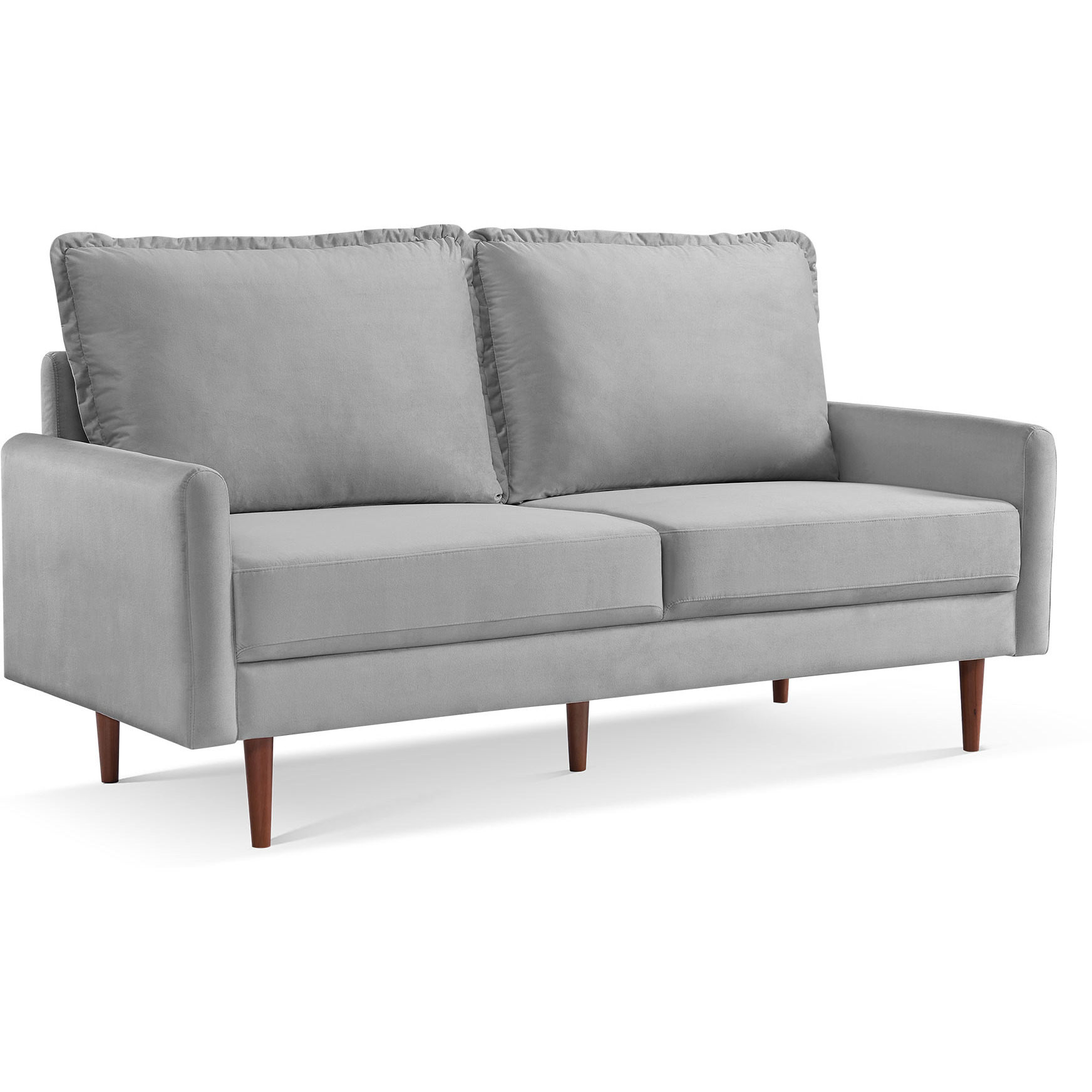 69"" Gray Velvet And Dark Brown Sofa