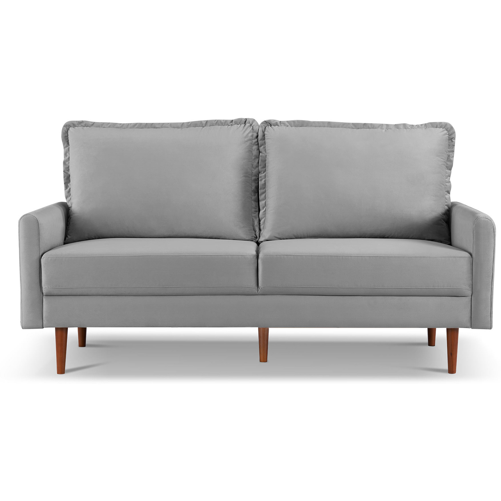 69"" Gray Velvet And Dark Brown Sofa
