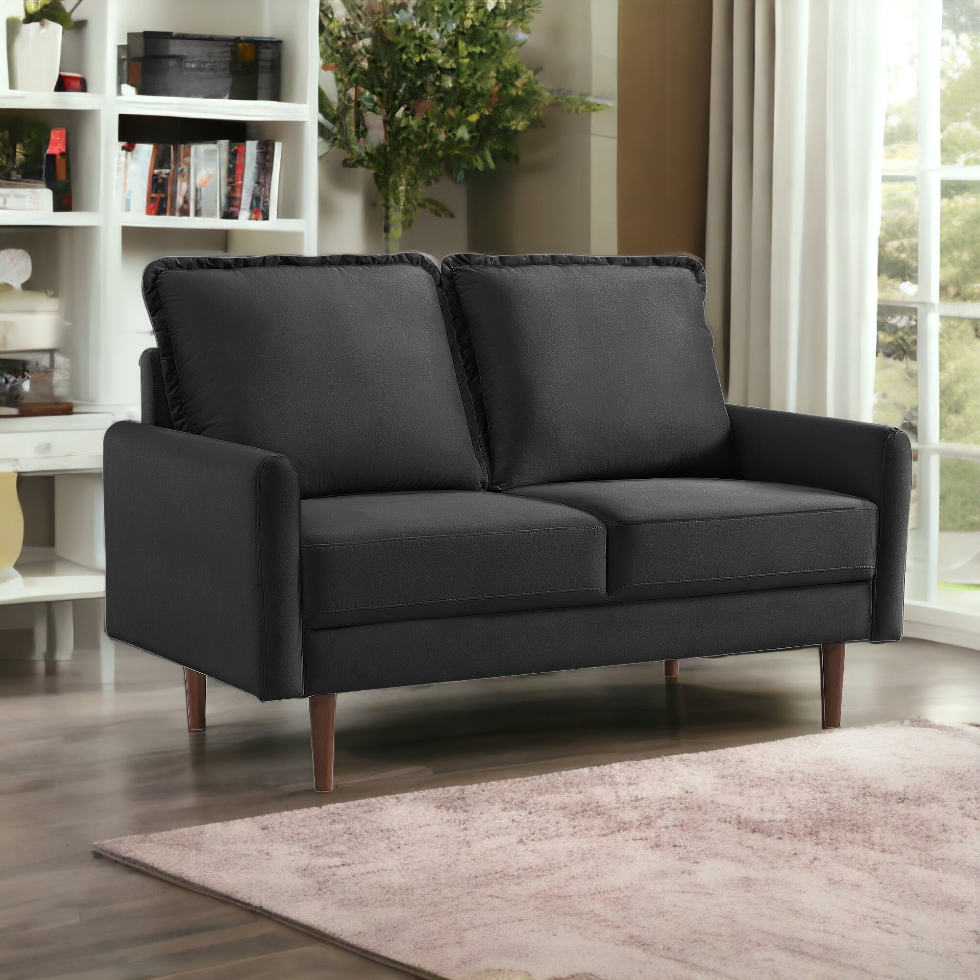57"" Black And Dark Brown Velvet Love Seat