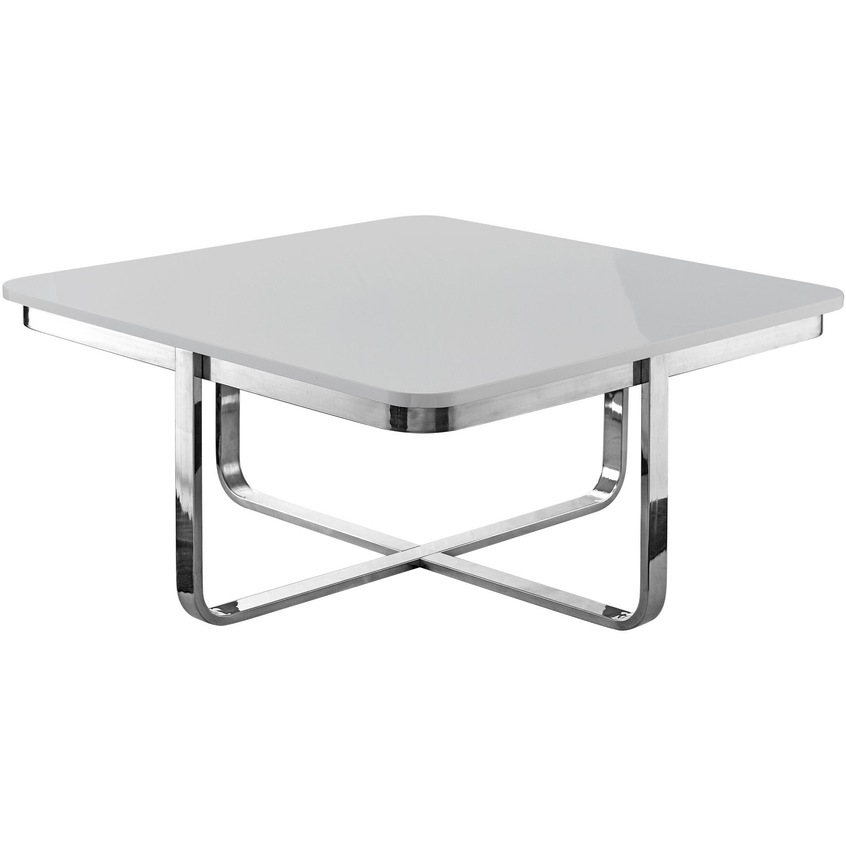 35"" Light Gray And Silver Metallic Stainless Steel Square Coffee Table