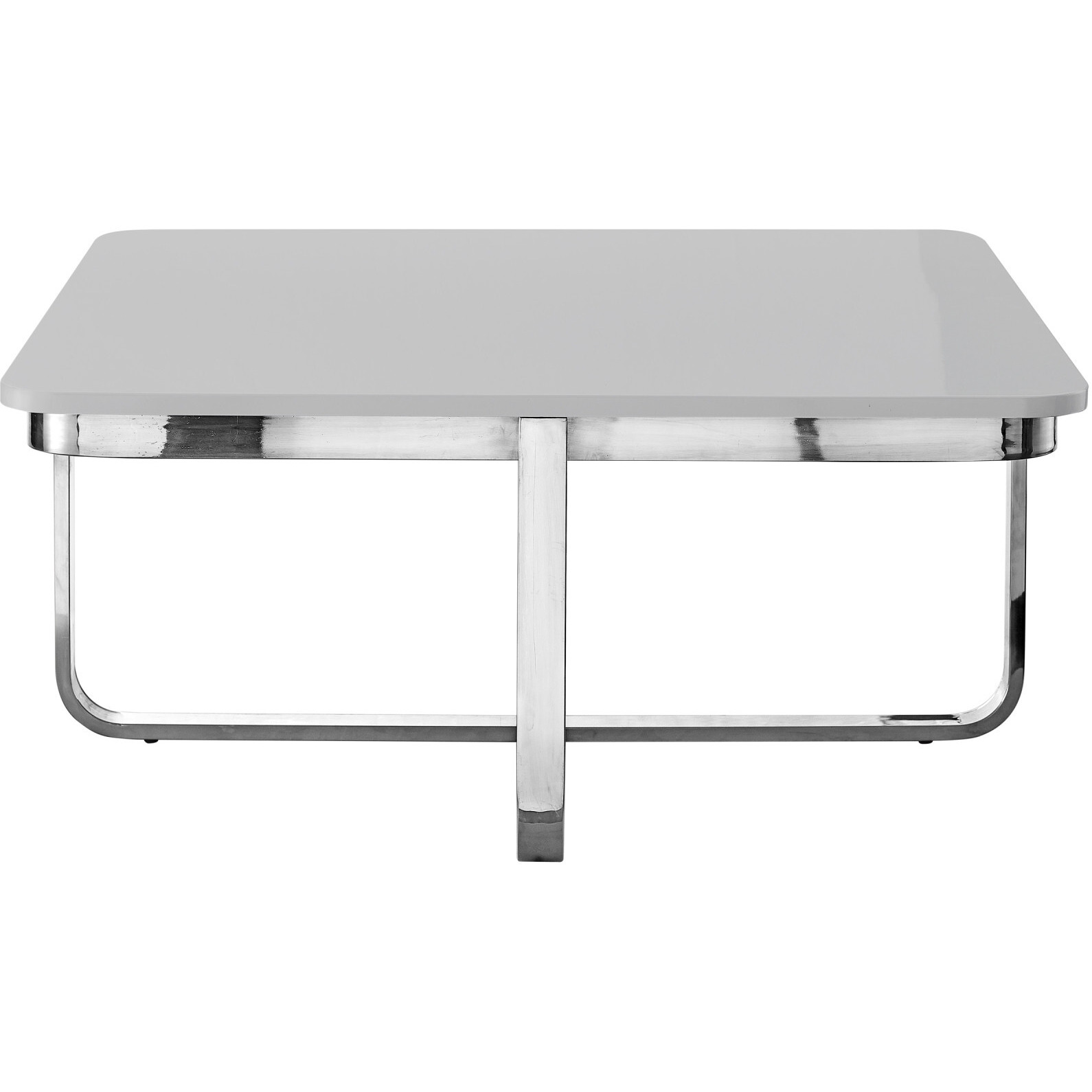 35"" Light Gray And Silver Metallic Stainless Steel Square Coffee Table