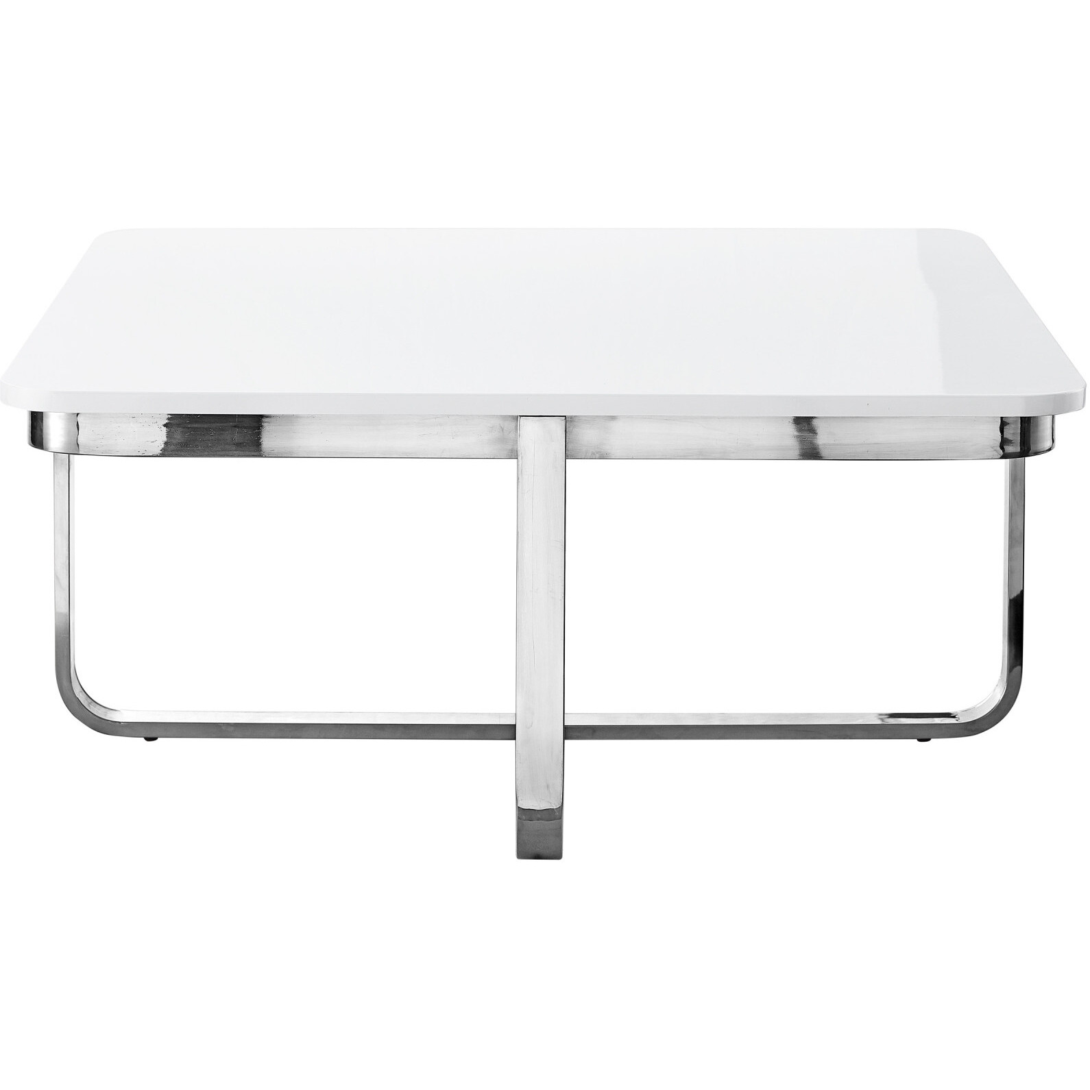 35"" White And Silver Metallic Stainless Steel Square Coffee Table