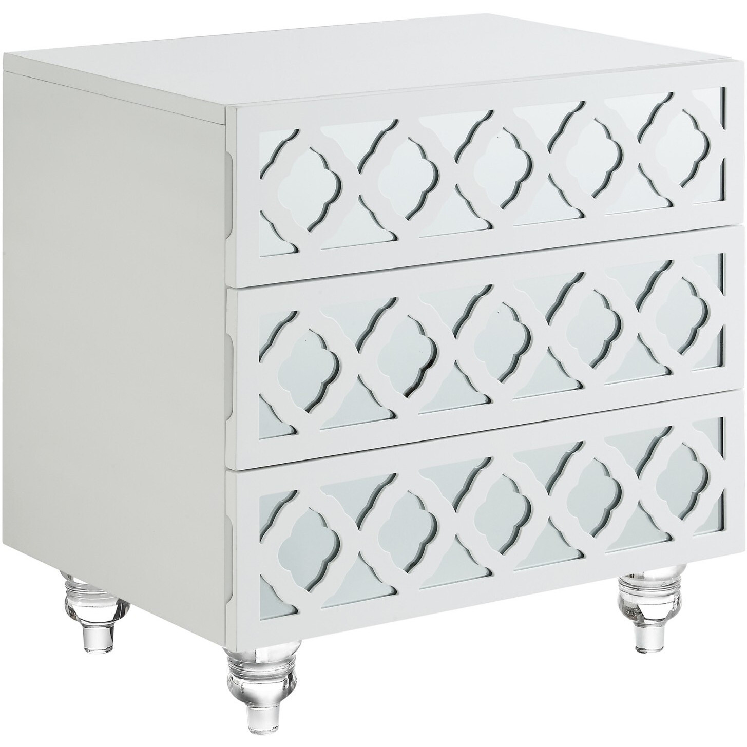 24"" Clear And White Mirrored End Table With Three Drawers
