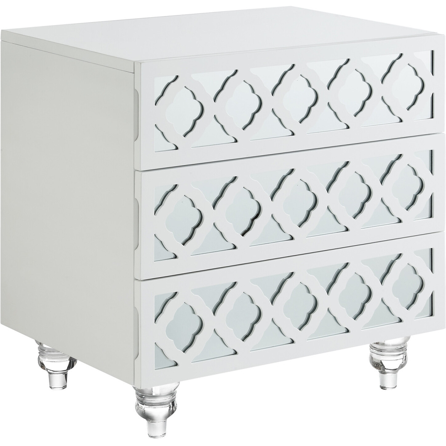 24"" Clear And White Mirrored End Table With Three Drawers