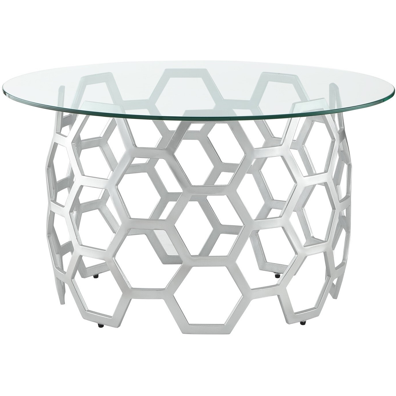32"" Clear And Silver Glass And Iron Round Coffee Table