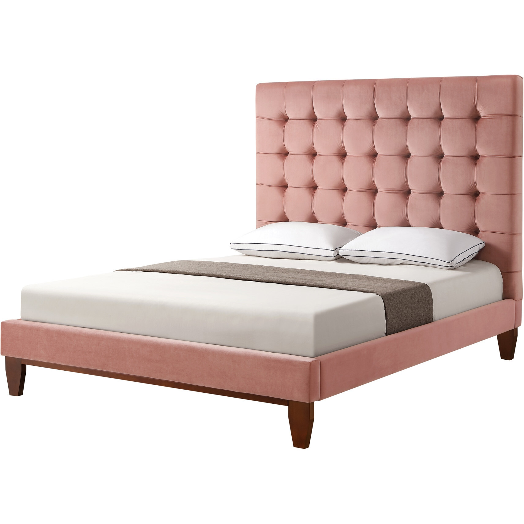Blush Solid Wood Queen Tufted Upholstered Velvet Bed