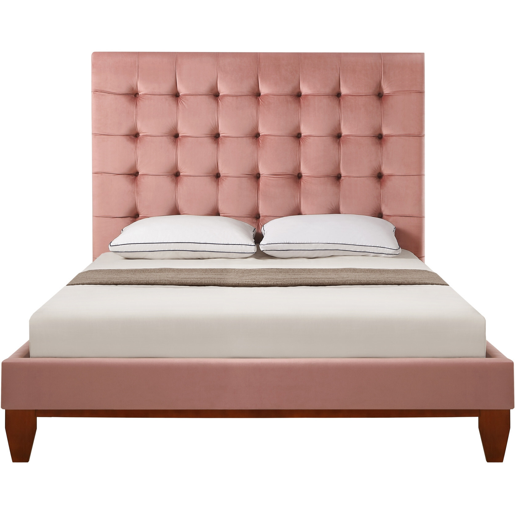 Blush Solid Wood Queen Tufted Upholstered Velvet Bed