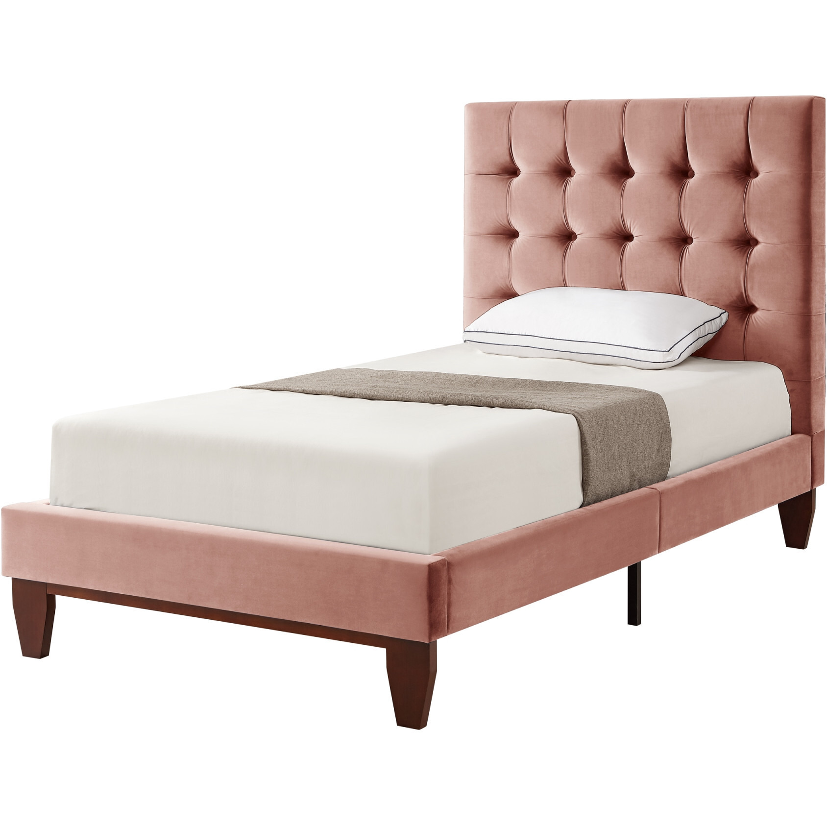 Blush Solid Wood Twin Tufted Upholstered Velvet Bed