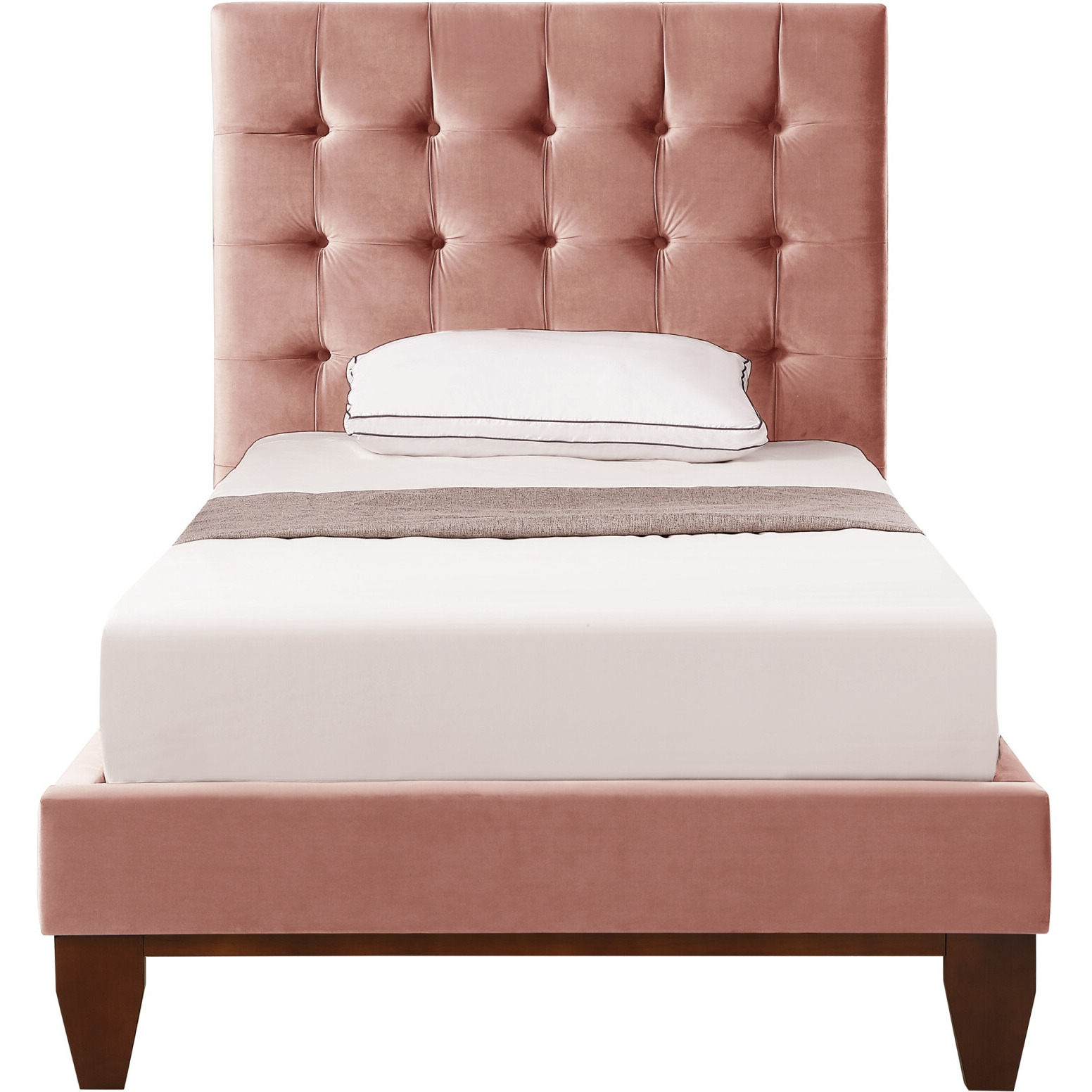 Blush Solid Wood Twin Tufted Upholstered Velvet Bed