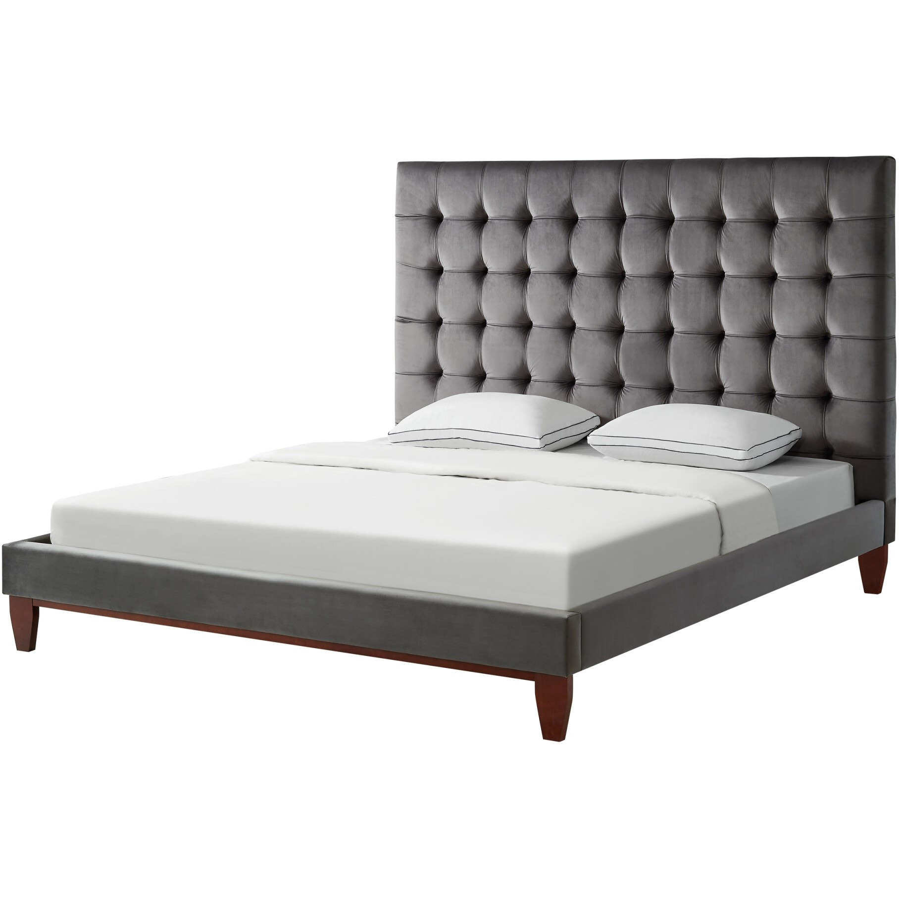 Gray Solid Wood King Tufted Upholstered Velvet Bed