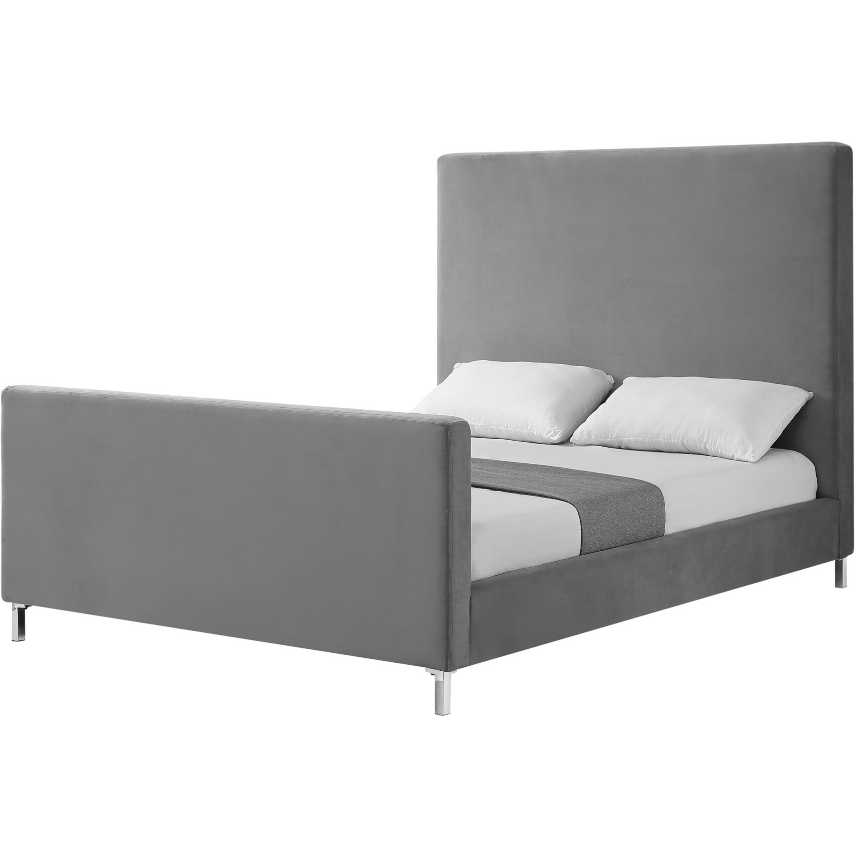 Gray Solid Wood Queen Upholstered Velvet Bed