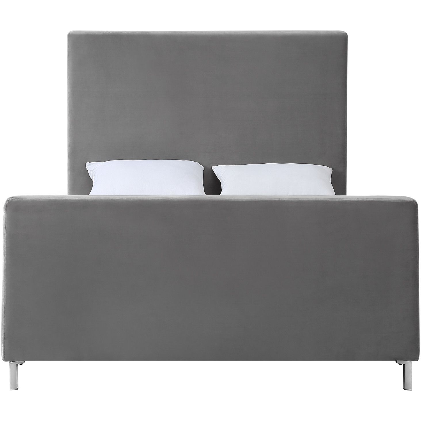 Gray Solid Wood Queen Upholstered Velvet Bed