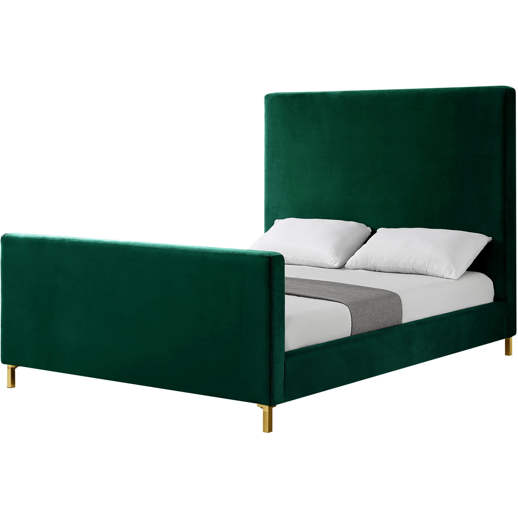 Hunter Green Solid Wood Queen Upholstered Velvet Bed