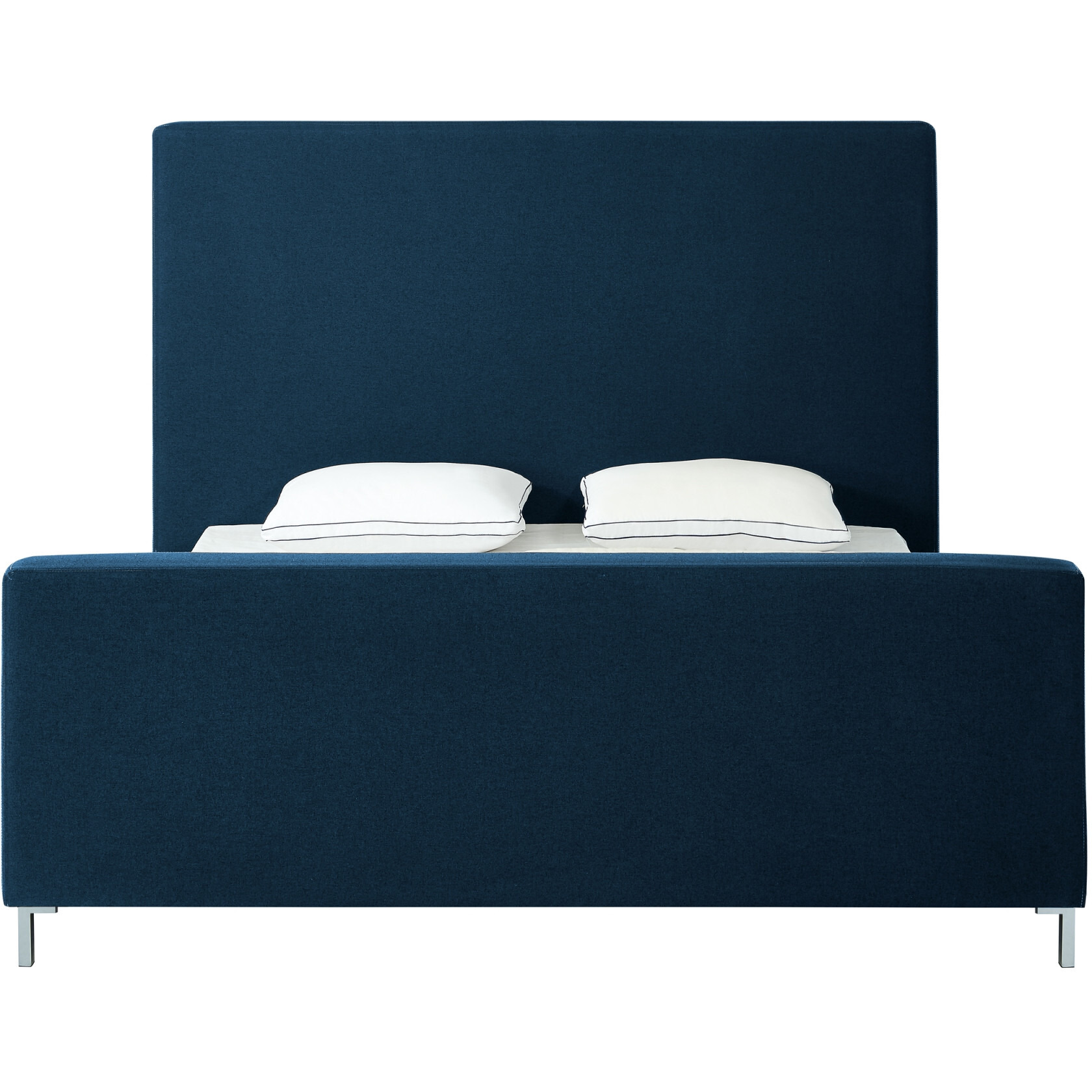 Denim Blue Solid Wood King Upholstered Linen Bed