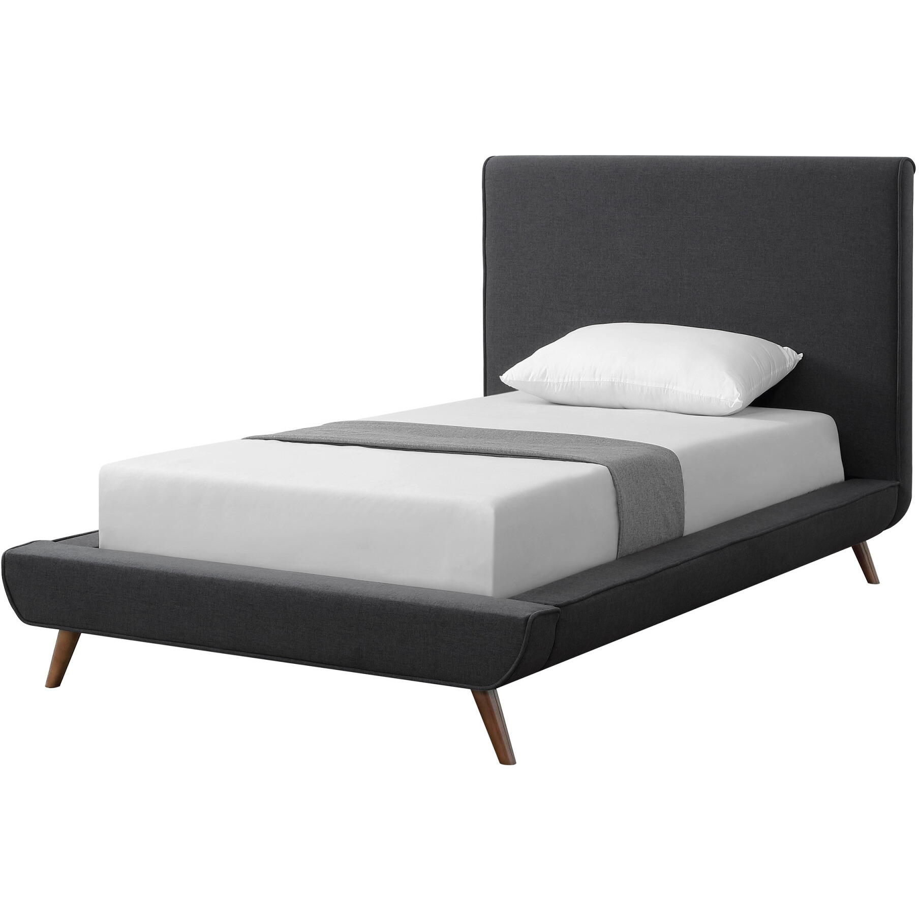 Charcoal Solid Wood Twin Upholstered Linen Bed