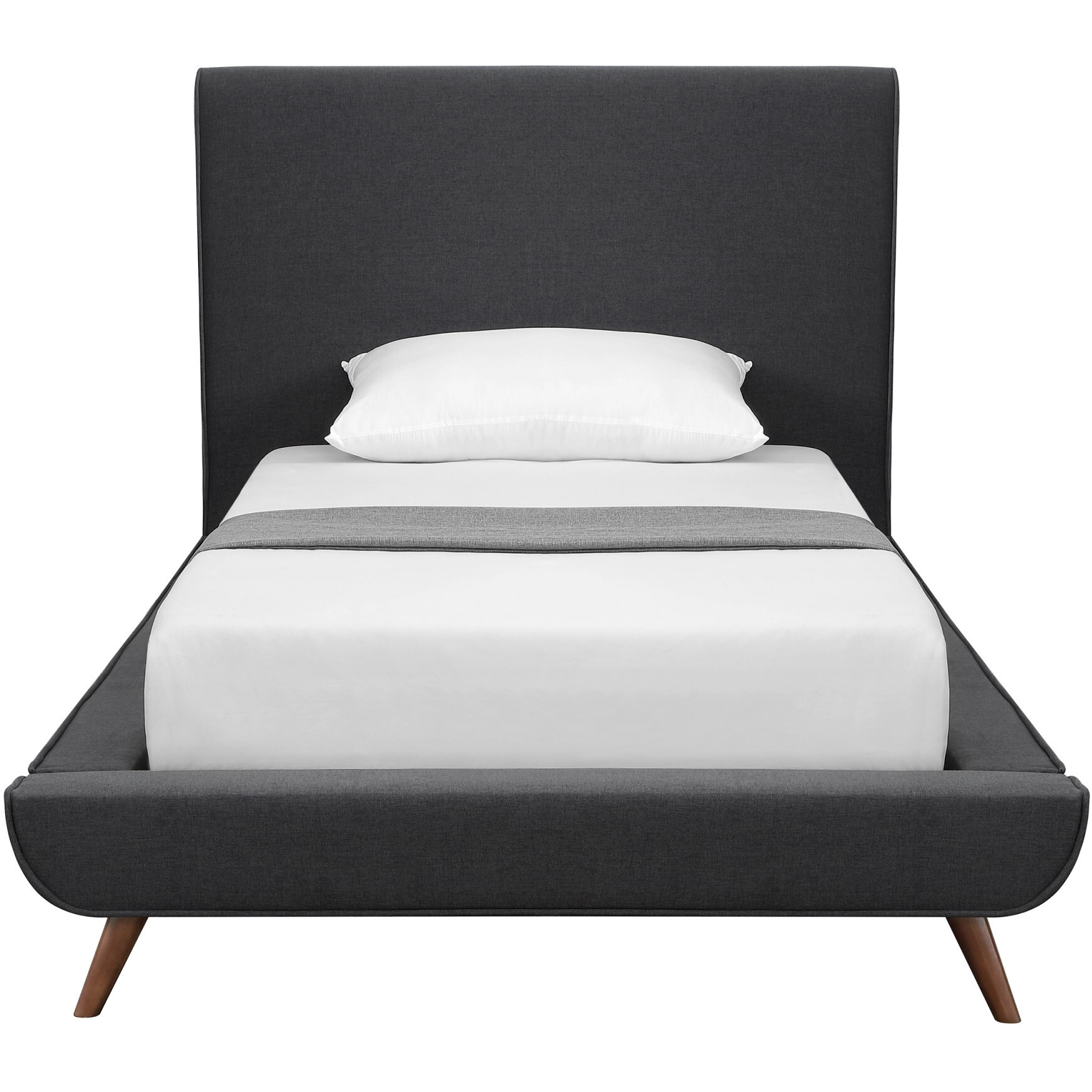 Charcoal Solid Wood Twin Upholstered Linen Bed