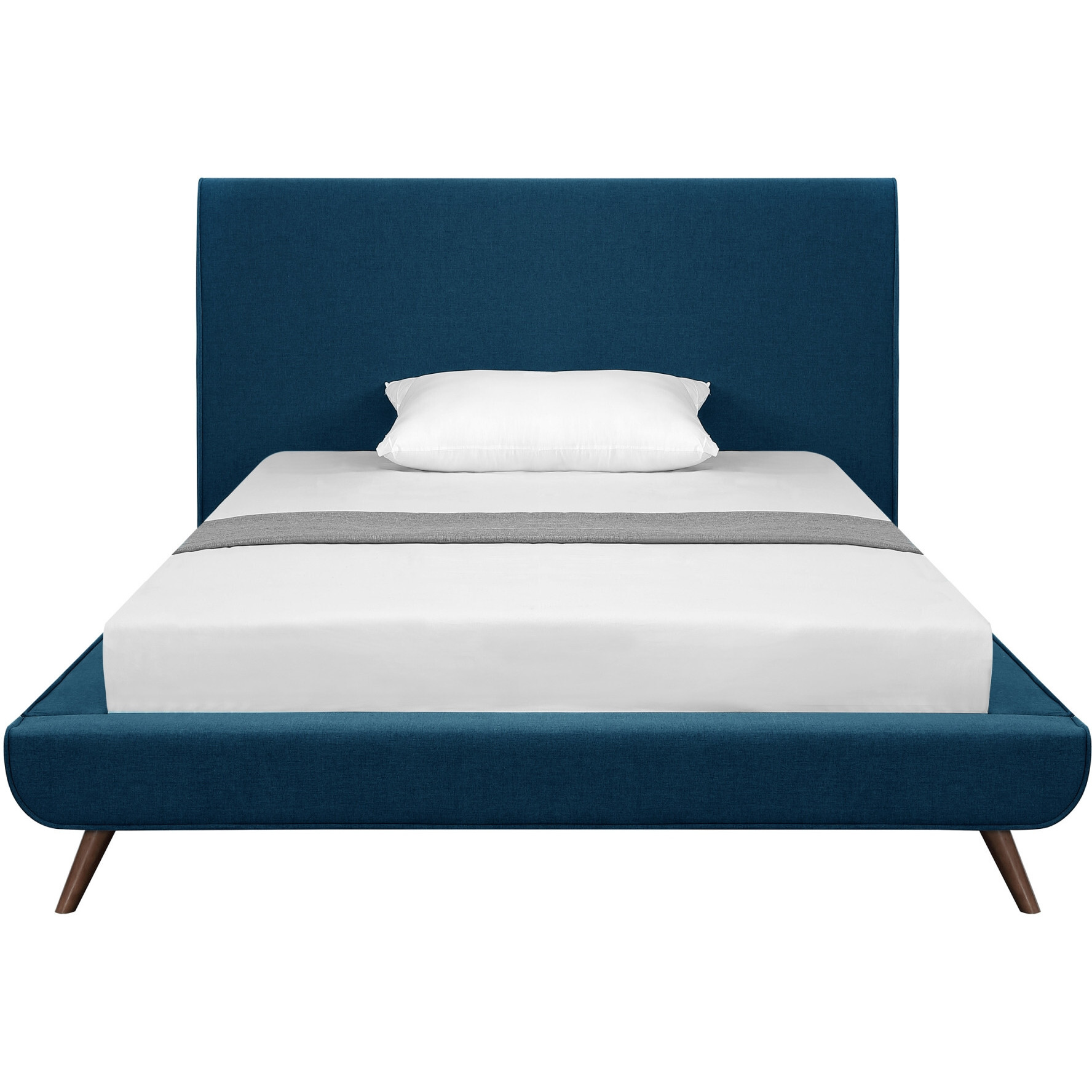 Denim Blue Solid Wood Full Upholstered Linen Bed