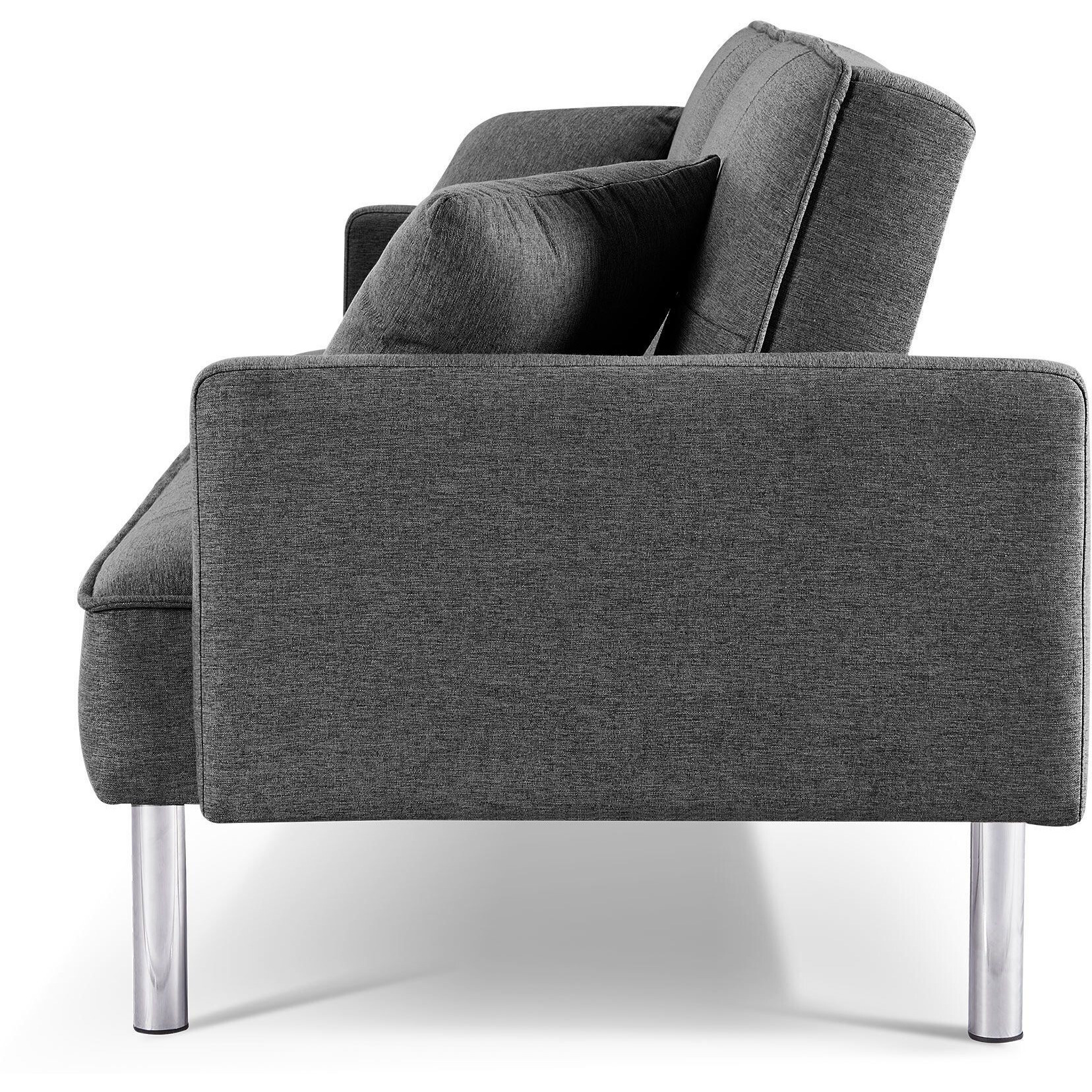85"" Dark Gray Polyester Blend And Silver Convertible Futon Sleeper Sofa And Toss Pillows