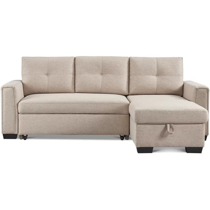92"" Beige Polyester Blend And Black Convertible Futon Sleeper Sofa