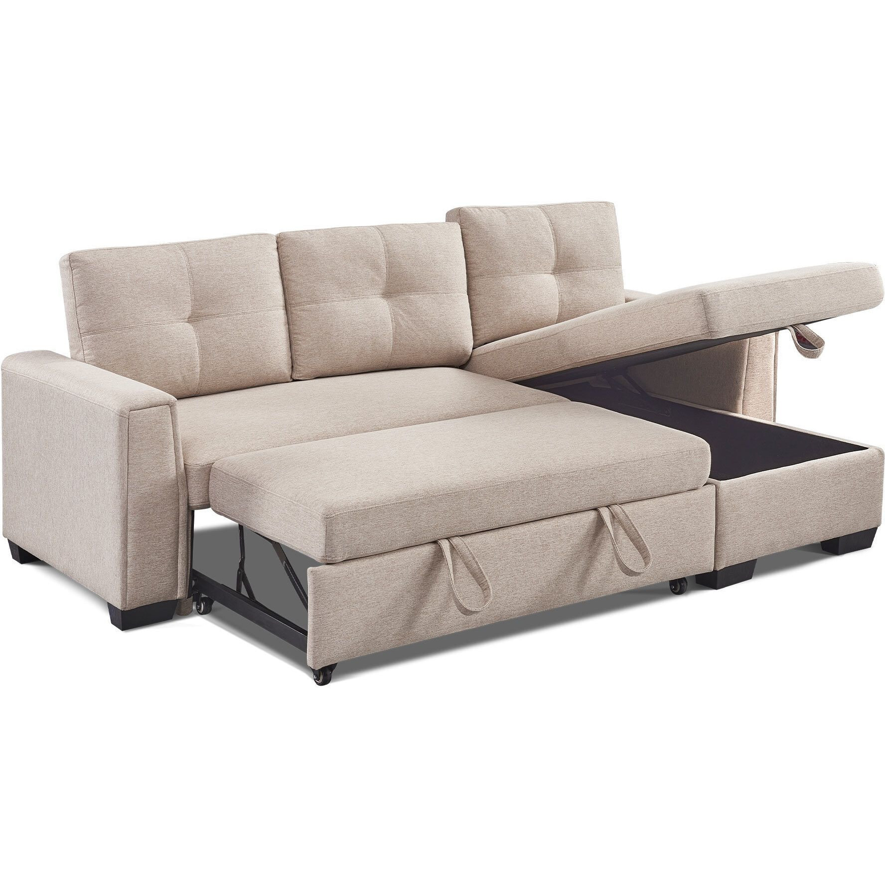 92"" Beige Polyester Blend And Black Convertible Futon Sleeper Sofa