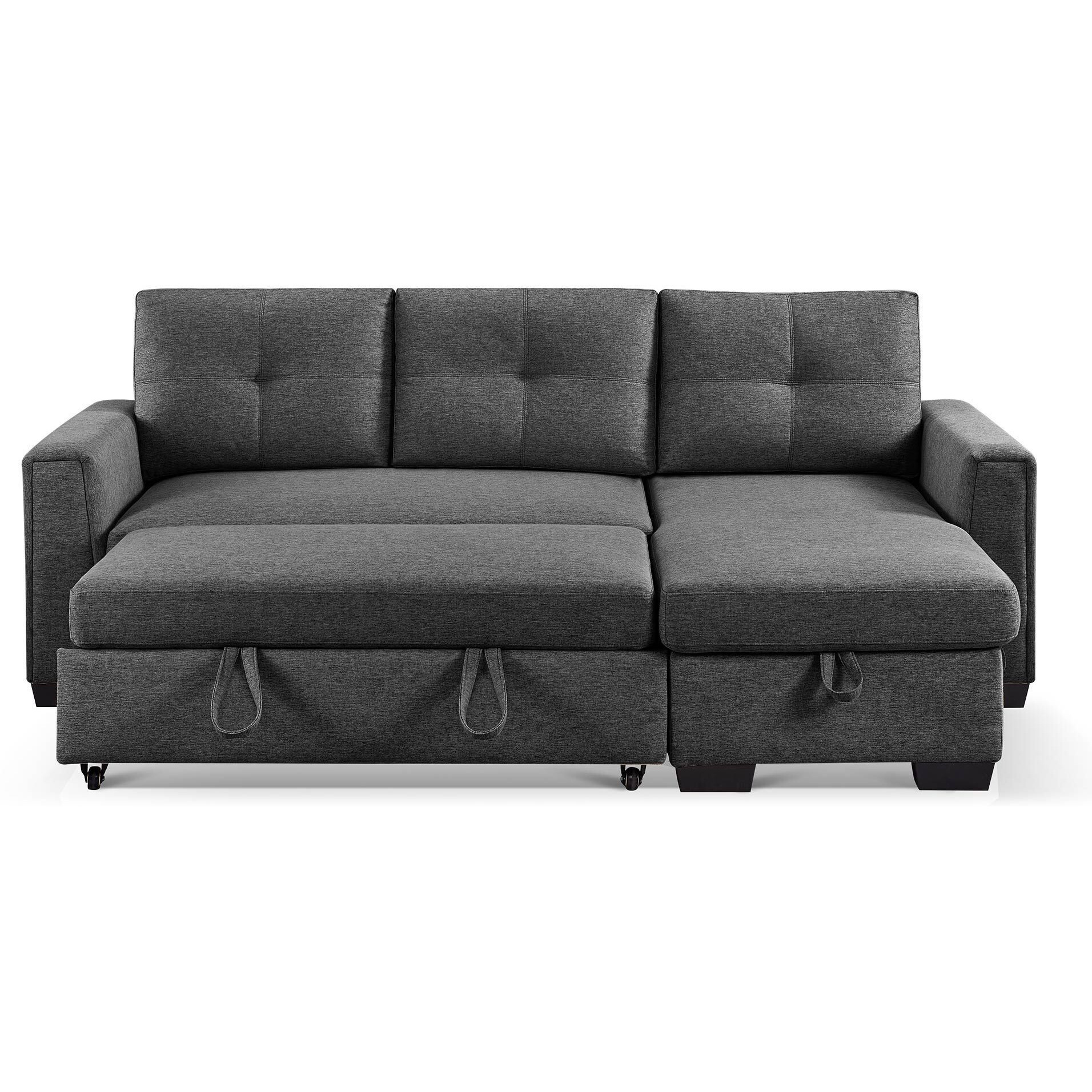 92"" Dark Gray Polyester Blend And Black Convertible Futon Sleeper Sofa